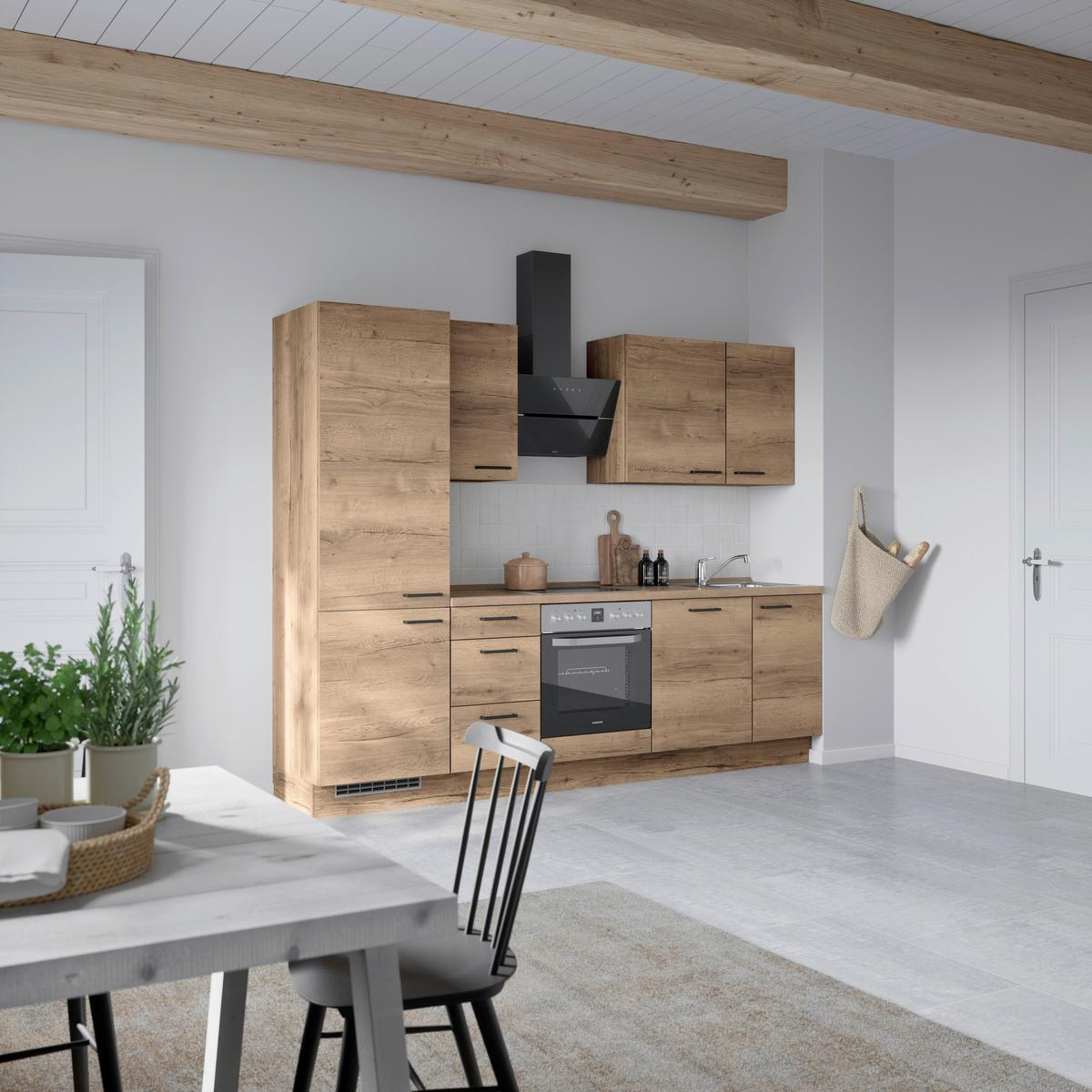 Küchenblock Structura High m. Geräten Eiche dunkel - Eiche dunkel/Schwarz, MODERN, Holzwerkstoff/Metall (270cm) - Nobilia