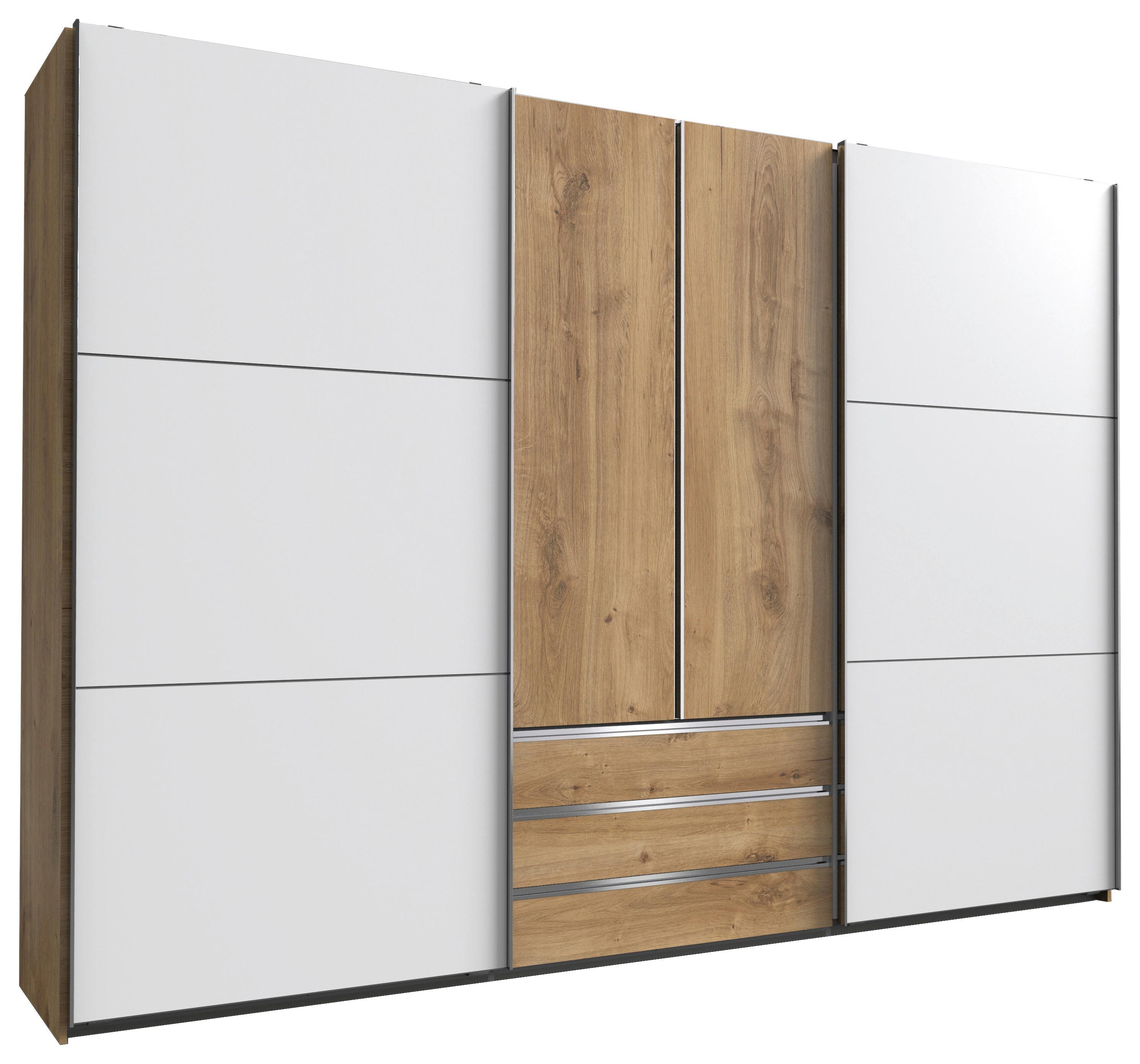 DULAP USI CULISANTE MAGIC - alb/culoare lemn stejar, Modern, material pe bază de lemn (300/216/65cm) - Premium Living