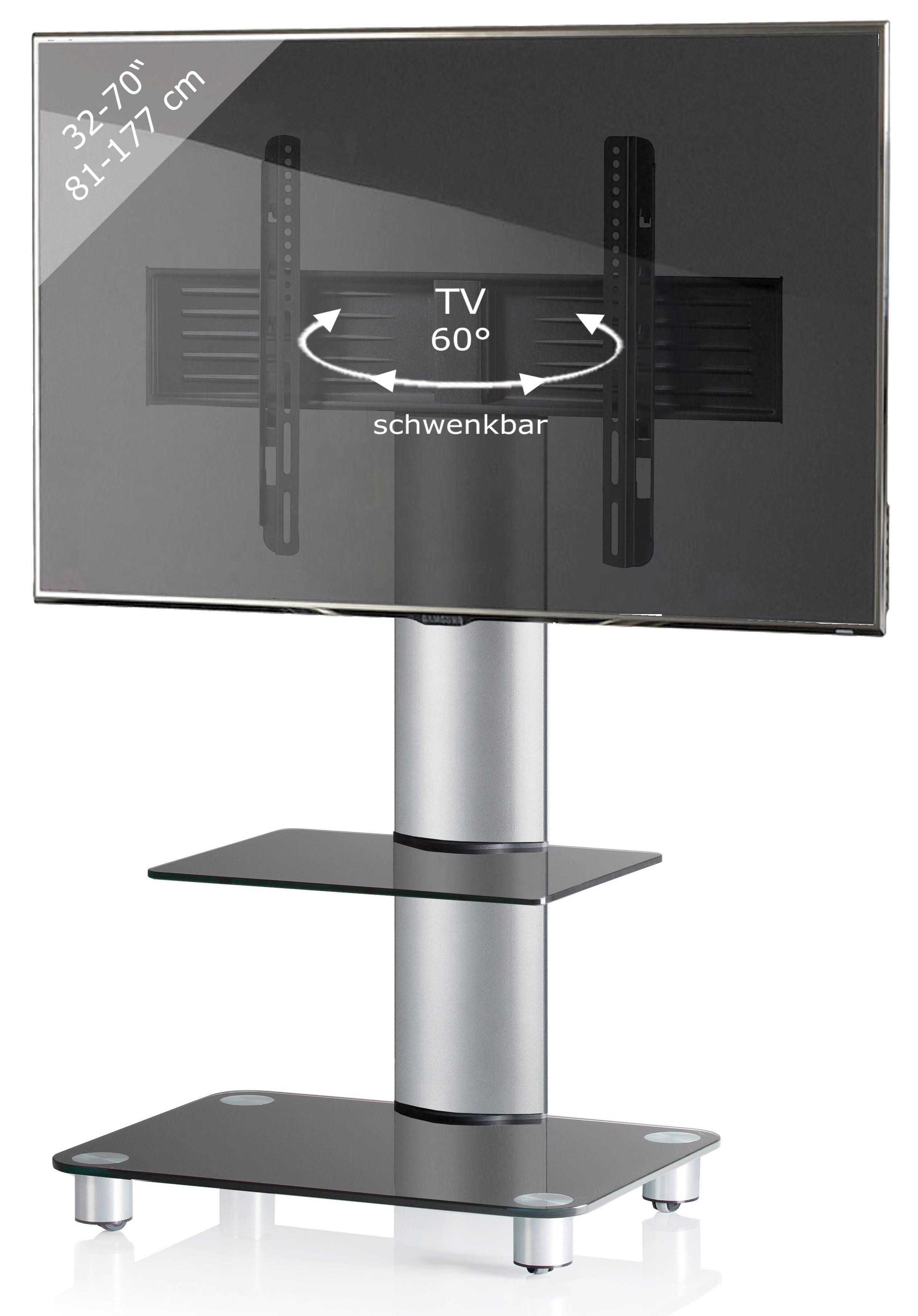 TV-Rack Tosal ca. 60x100 cm Schwarz/Silber - Silberfarben/Schwarz, KONVENTIONELL, Glas/Metall (60/100/44cm) - MID.YOU