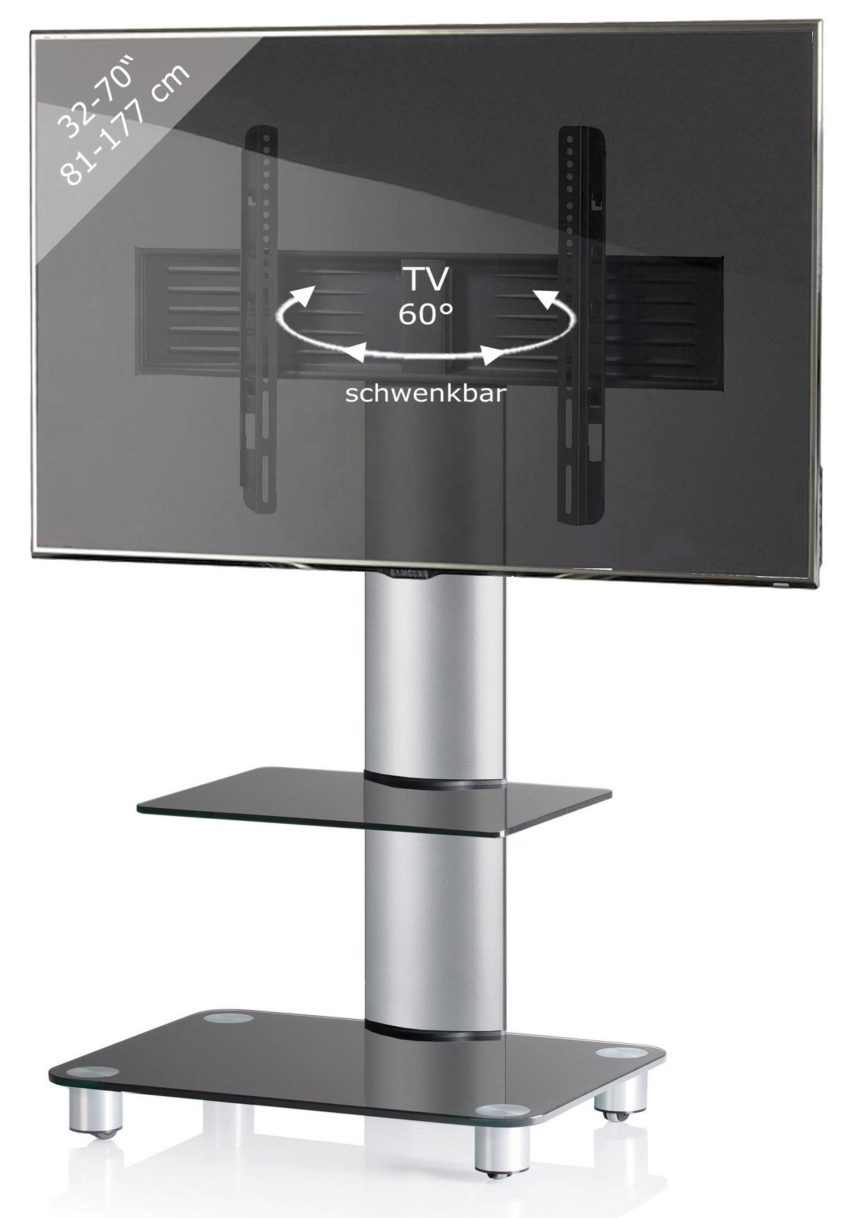 TV-Rack Tosal ca. 60x100 cm Schwarz/Silber - Silberfarben/Schwarz, KONVENTIONELL, Glas/Metall (60/100/44cm) - MID.YOU