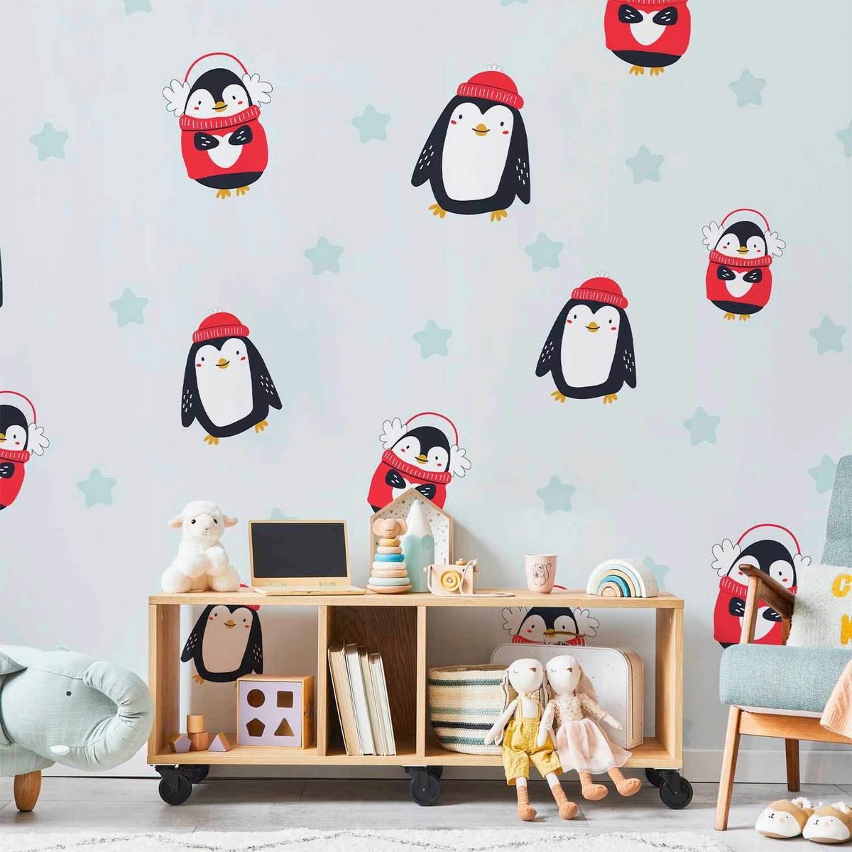 Fototapeta Brawling Penguins, 150x105cm - rdeča/pastelno modra, Trendi, tekstil (150/105cm) - artgeist