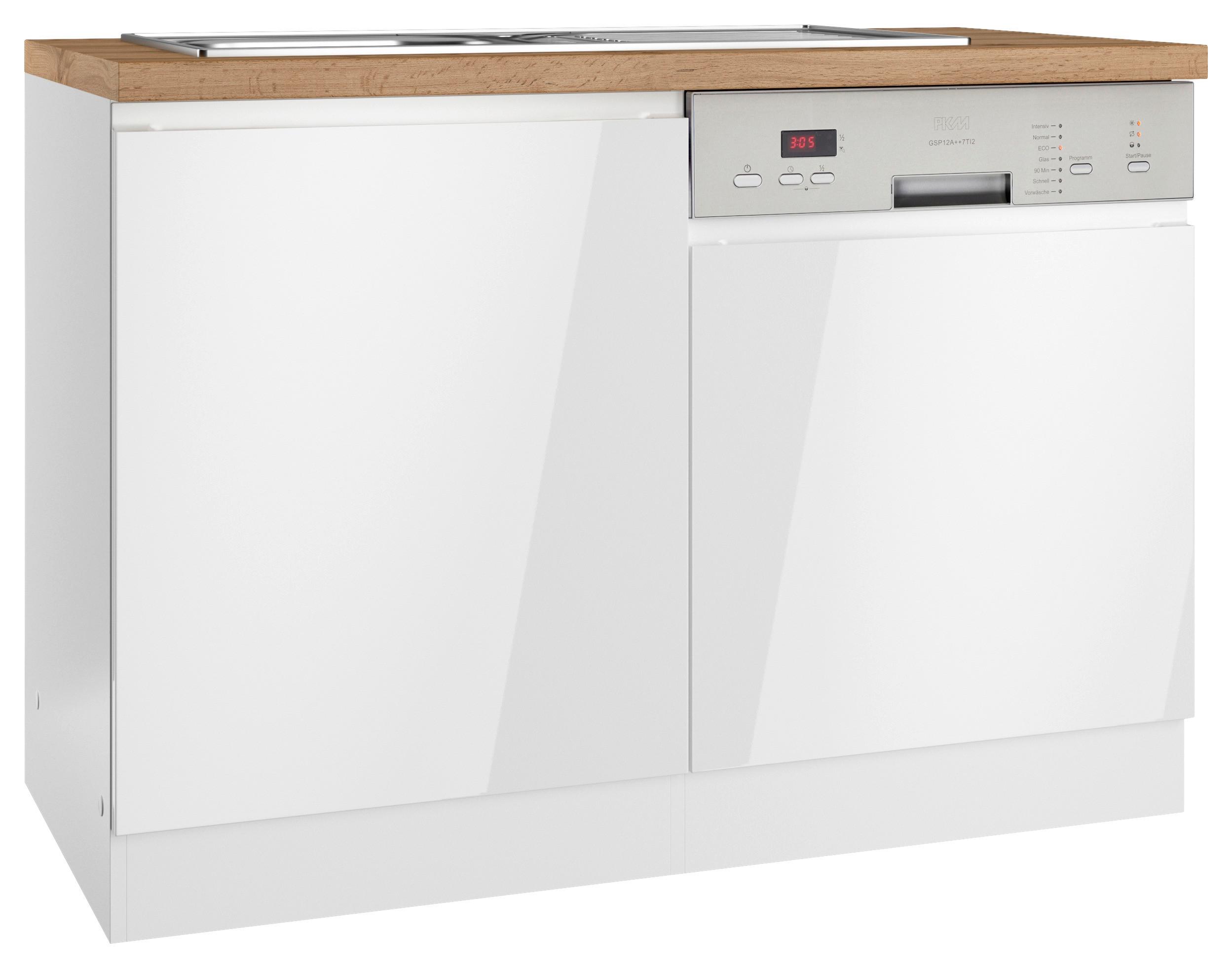 Spülenunterschrank Monza ca. 120x86 cm Weiß/Eiche - Weiß Hochglanz/Eiche Wotan, LIFESTYLE, Holzwerkstoff (120/86/60cm) - Held