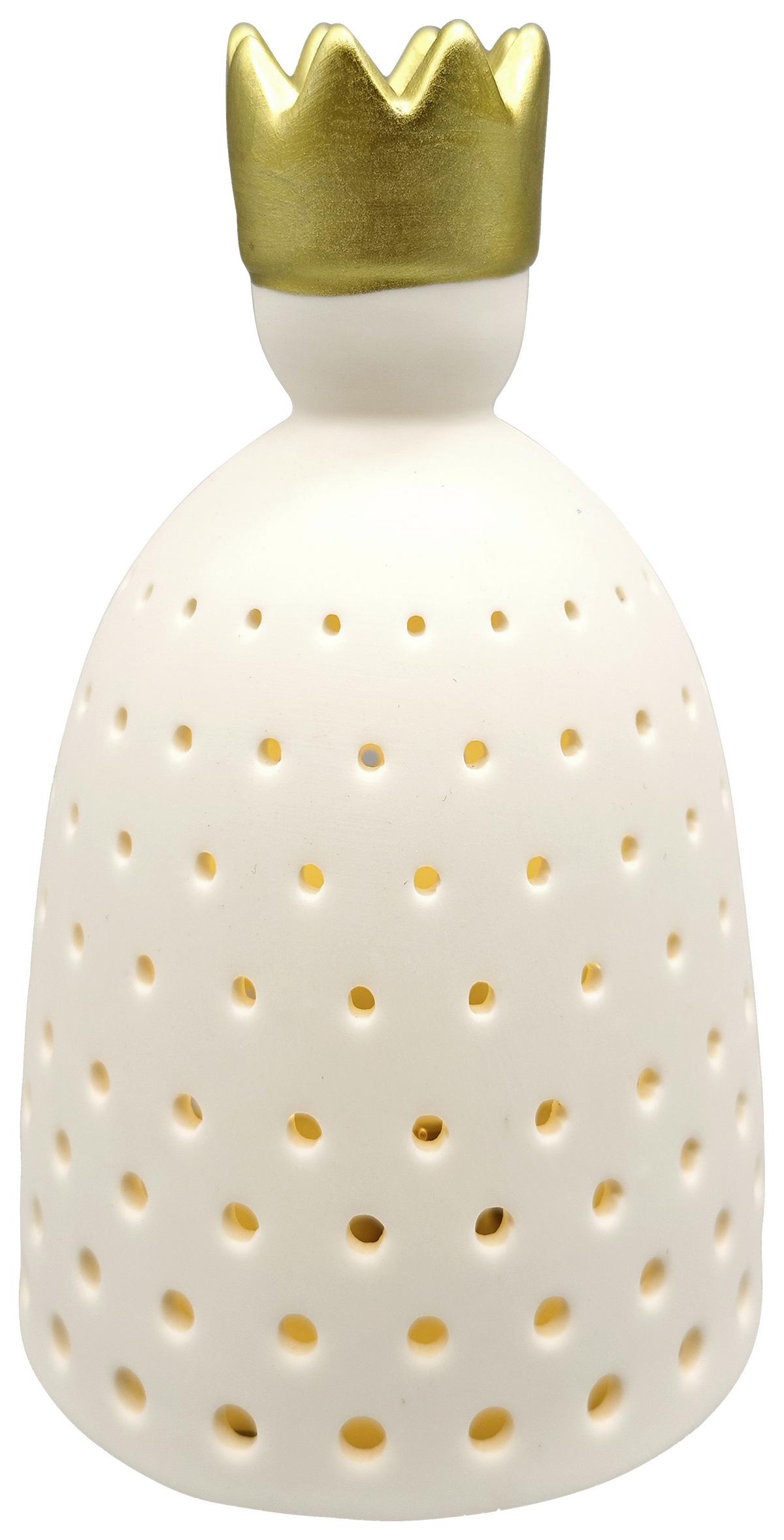 LED-Weihnachtsfigur King Weiß/Goldfarben ca. 14cm - Goldfarben/Weiß, KONVENTIONELL, Keramik (8,5/14cm) - Mömax
