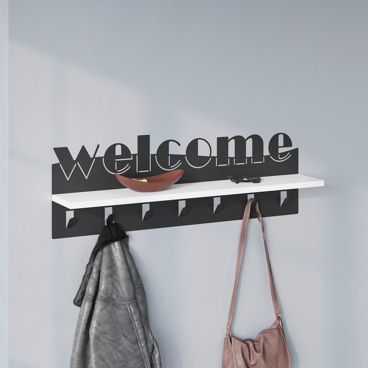 Wandgarderobe Welcome ca. 86x27x15 cm Anthr./Weiß - Weiß, Design, Holzwerkstoff/Metall (86/27/15cm) - Livetastic