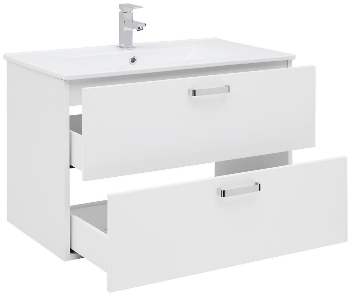 Bază cu lavoar Fresh - alb/alb lucios intens, Konventionell, ceramică/material pe bază de lemn (81/56/46,5cm) - Ondega