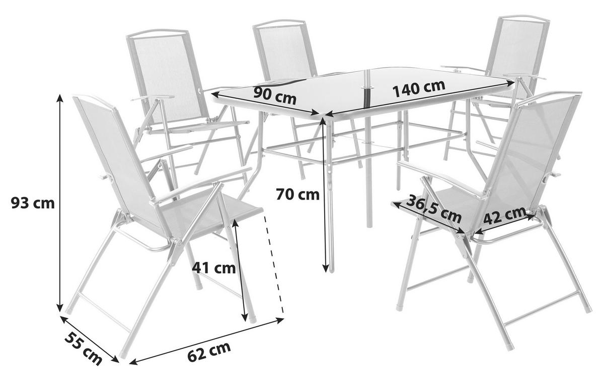 Vrtna Garnitura Laura, 7-Delni Set, S Senčnikom - črna, Moderno, kovina/steklo (140/90/70cm)