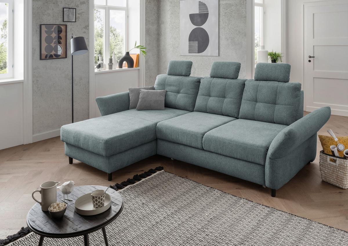 Wohnlandschaft Brizzini Mintgrau Chenille - Mintgrau/Blau, MODERN, Holz/Textil (176/250-280cm) - Livetastic