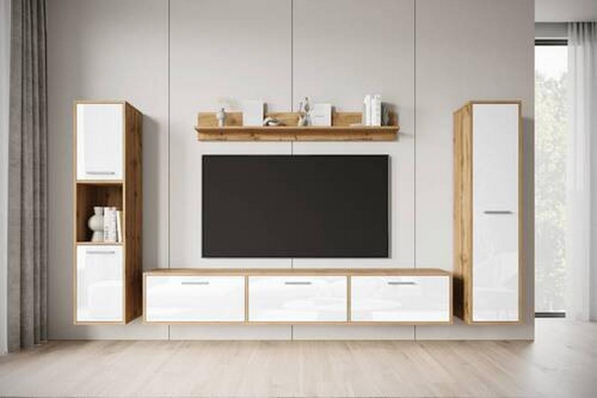 WOHNWAND BOGOTA XL WOTAN EICHE/WEISS - Weiß Hochglanz/Eiche Wotan, Basics, Holzwerkstoff/Kunststoff (240/130/31cm) - MID.YOU