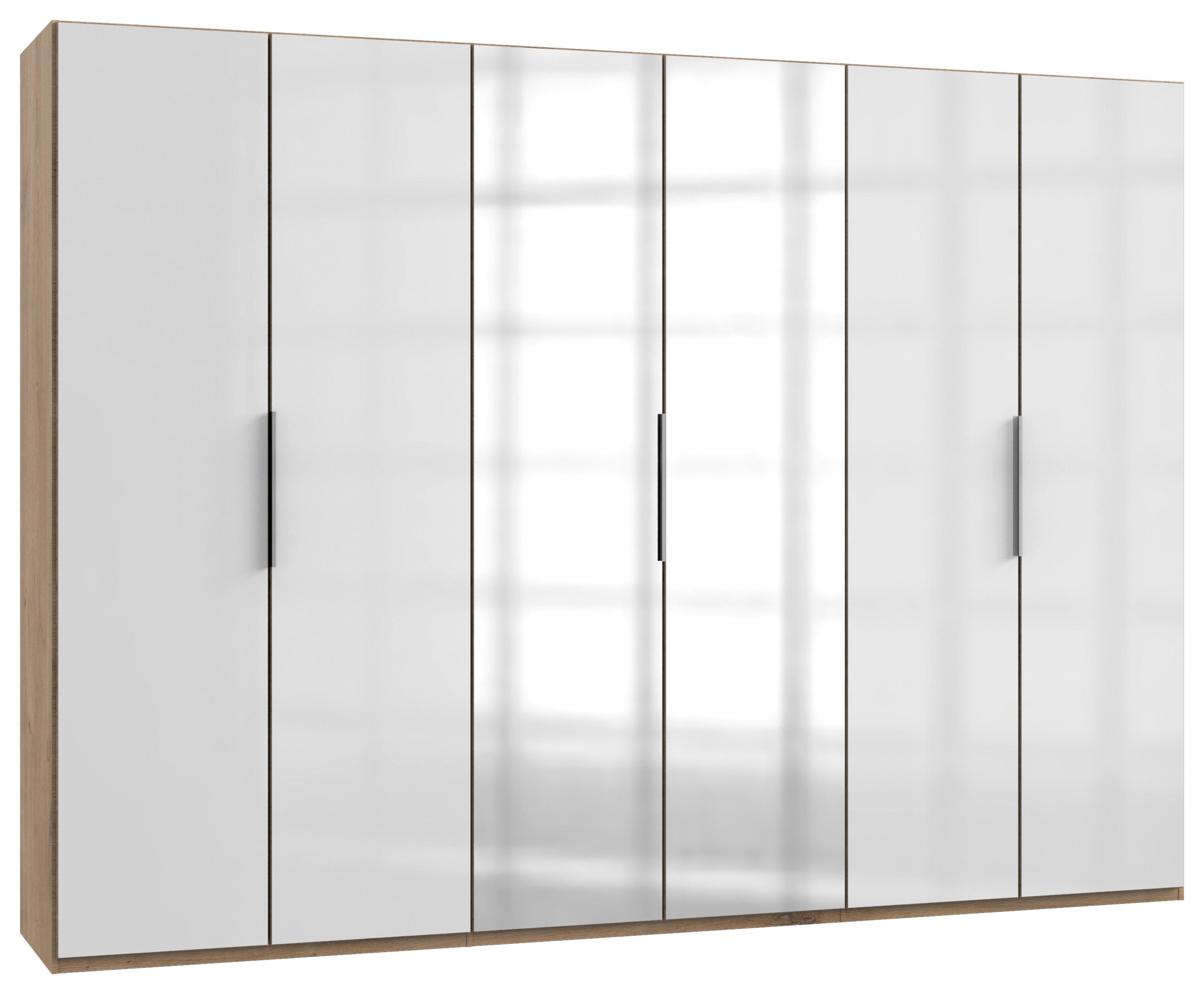 Drehtürenschrank Level 36D mit Spiegel ca. 300 cm Eiche/Weiß - Chromfarben/Weiß Hochglanz, MODERN, Holzwerkstoff (300/216/58cm) - MID.YOU