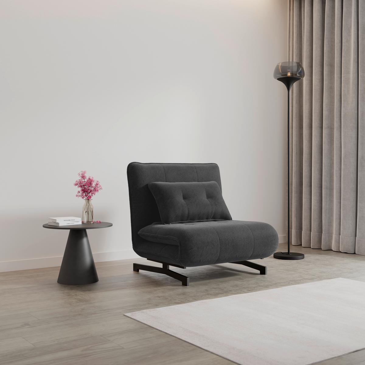 Schlafsessel Luna Bouclé Dunkelgrau - Dunkelgrau/Schwarz, MODERN, Textil/Metall (92/40/66cm) - Bessagi Home