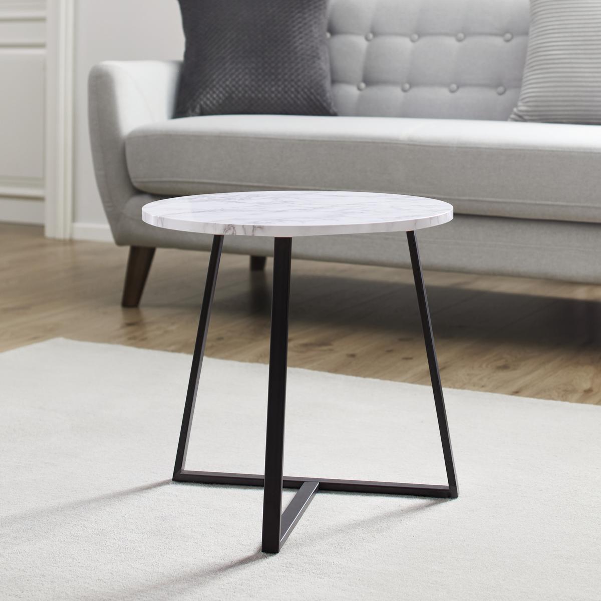 Couchtisch Silvia Weiß/Marmoroptik Rund - Schwarz/Weiß, MODERN, Holzwerkstoff/Metall (45/45cm) - Bessagi Home
