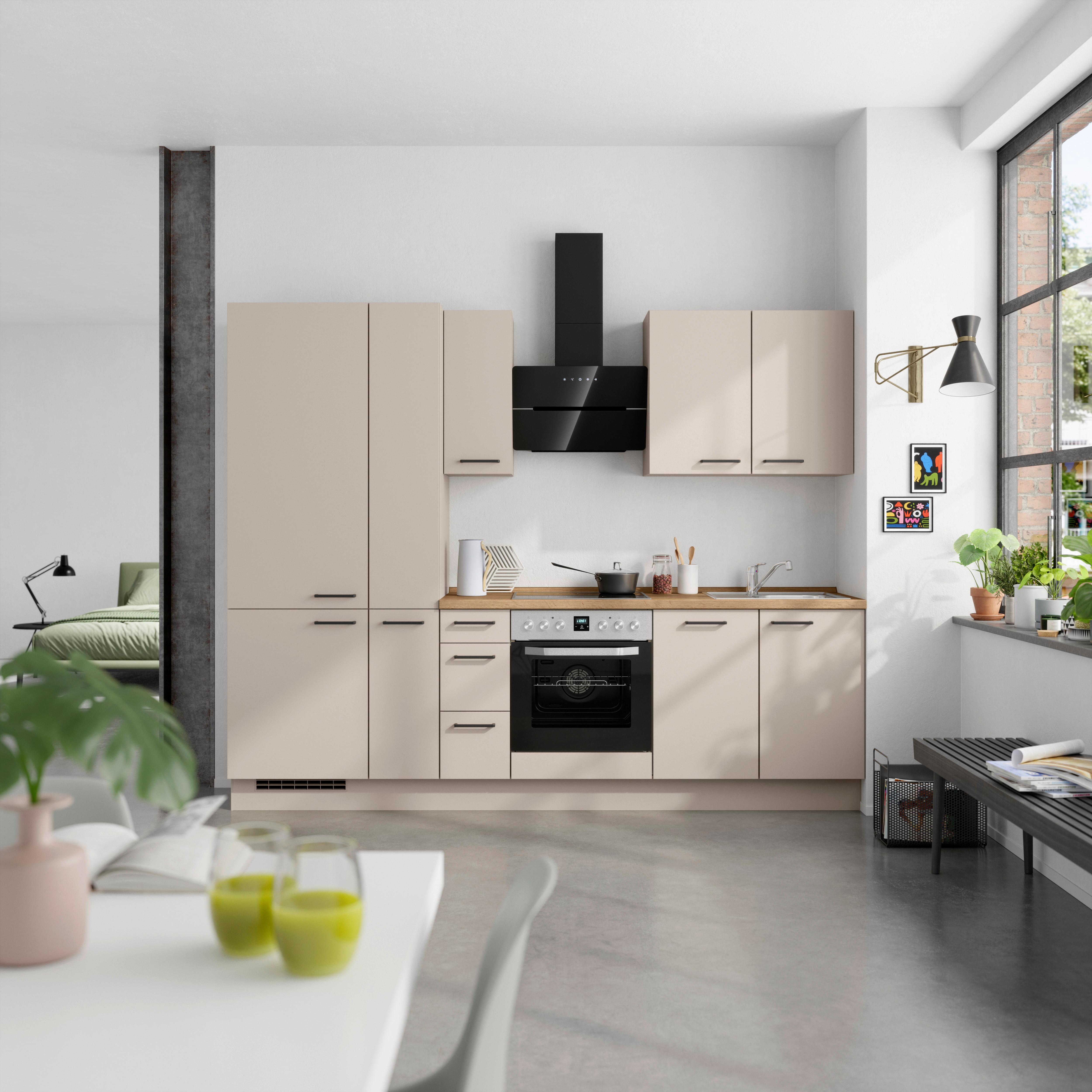 Küchenblock Easytouch High m. Geräten Sandfarben - Sandfarben/Eichefarben, MODERN, Holzwerkstoff/Metall (270cm) - Nobilia