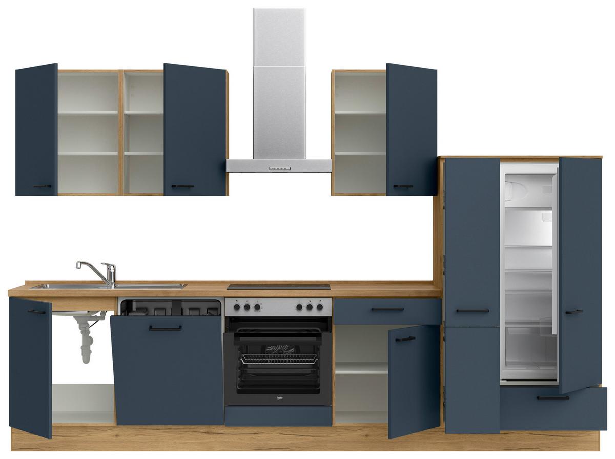 Küchenblock Easytouch Low m. Geräten Dunkelblau - Eichefarben/Schwarz, MODERN, Holzwerkstoff/Metall (330cm) - Nobilia