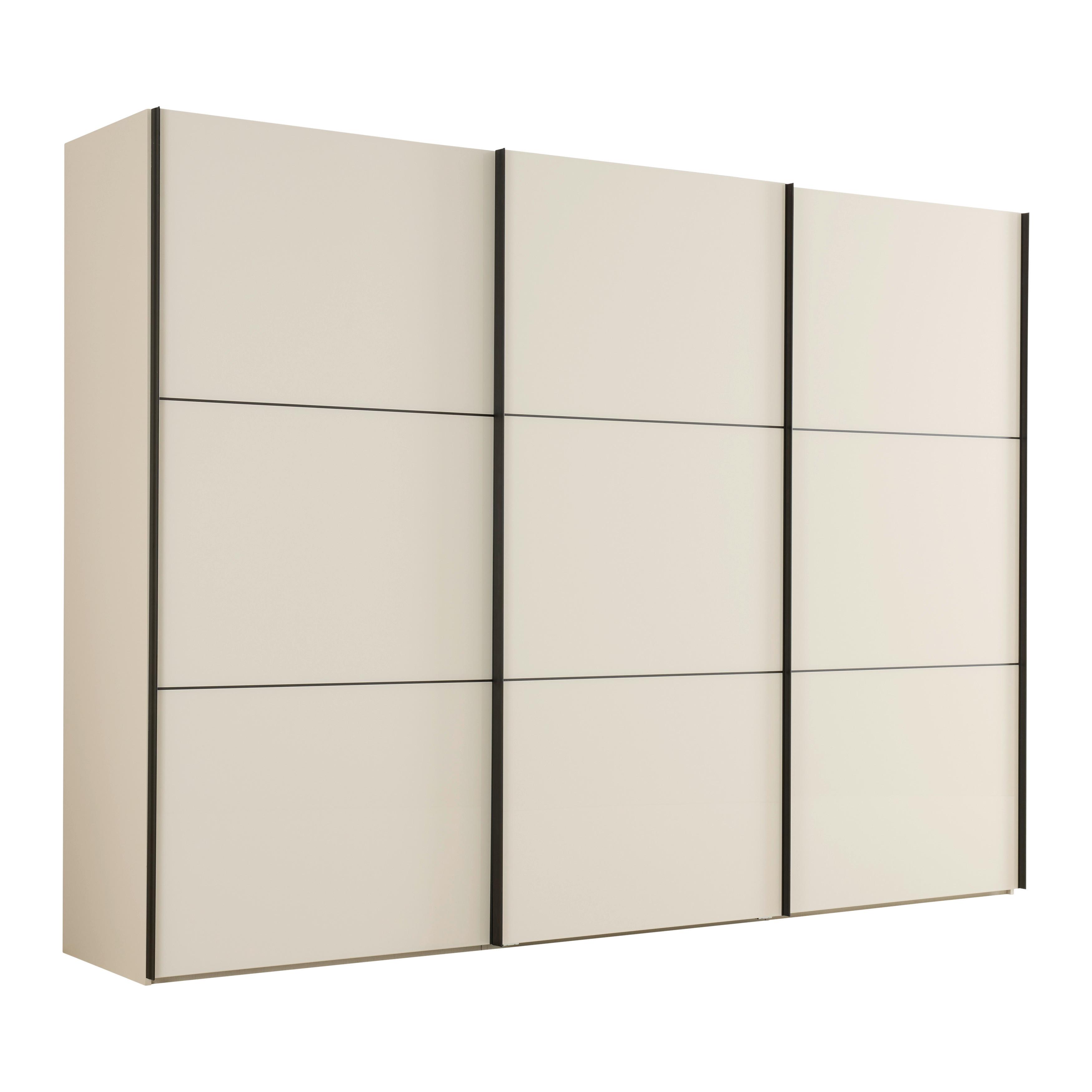 Schwebetürenschrank Includo-Glas Elfenbeinfarben - Elfenbein/Schwarz, KONVENTIONELL, Glas/Holzwerkstoff (298/222/68cm) - Premium Living