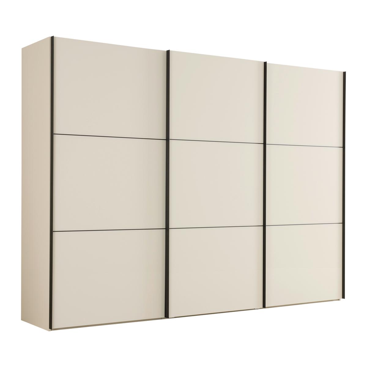 Schwebetürenschrank Includo-Glas Elfenbeinfarben - Elfenbein/Schwarz, KONVENTIONELL, Glas/Holzwerkstoff (298/222/68cm) - Premium Living