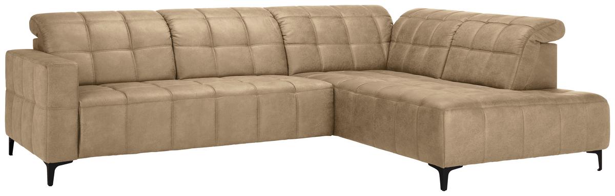 Ecksofa Panama rechts Beige - Beige/Schwarz, KONVENTIONELL, Textil/Metall (304/89-102/216cm) - Premium Living