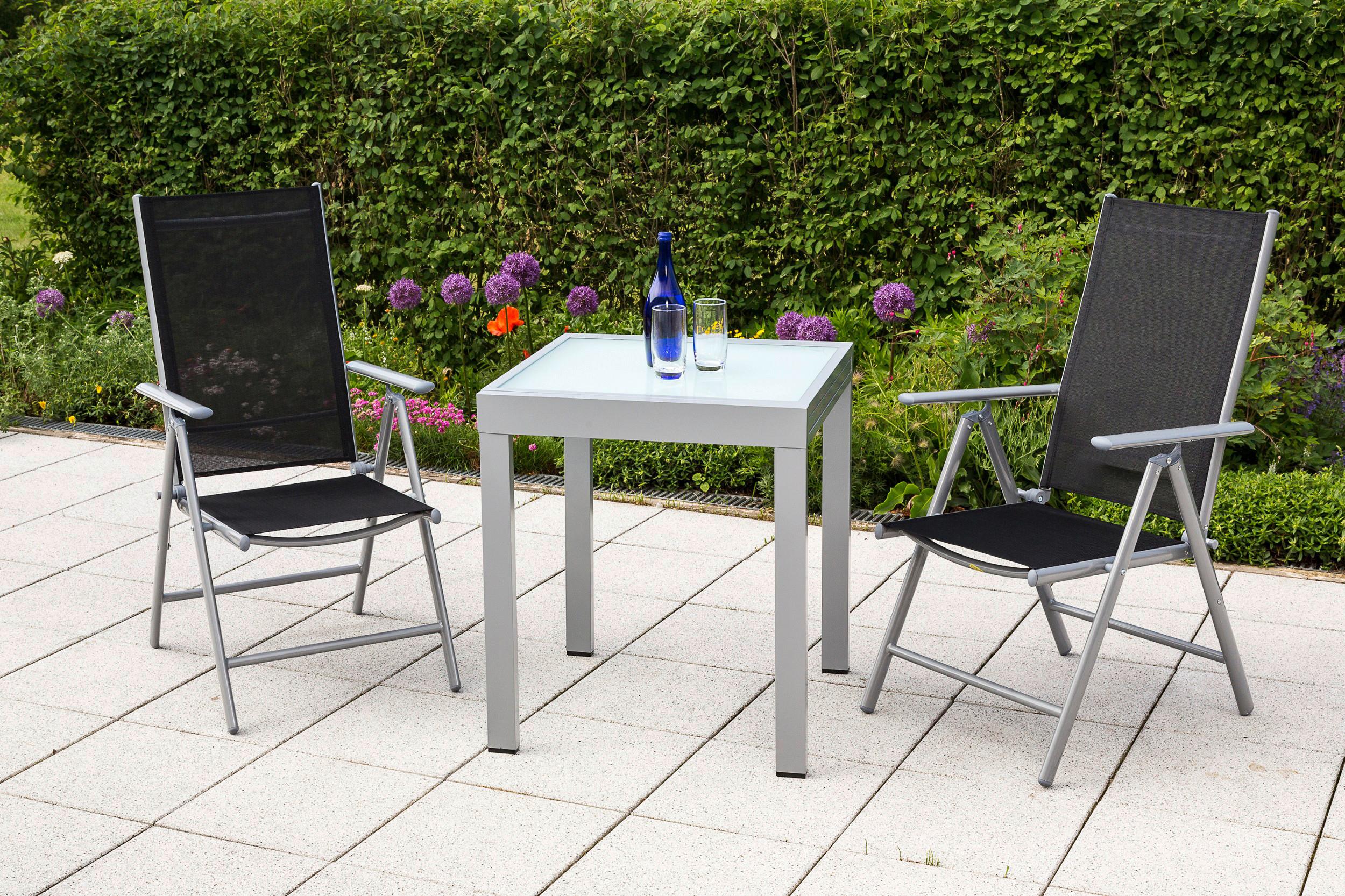 Gartenset Amalfi 3-tlg. Aluminium Silber/Schwarz - Silberfarben/Schwarz, MODERN, Textil/Metall - Gardenson