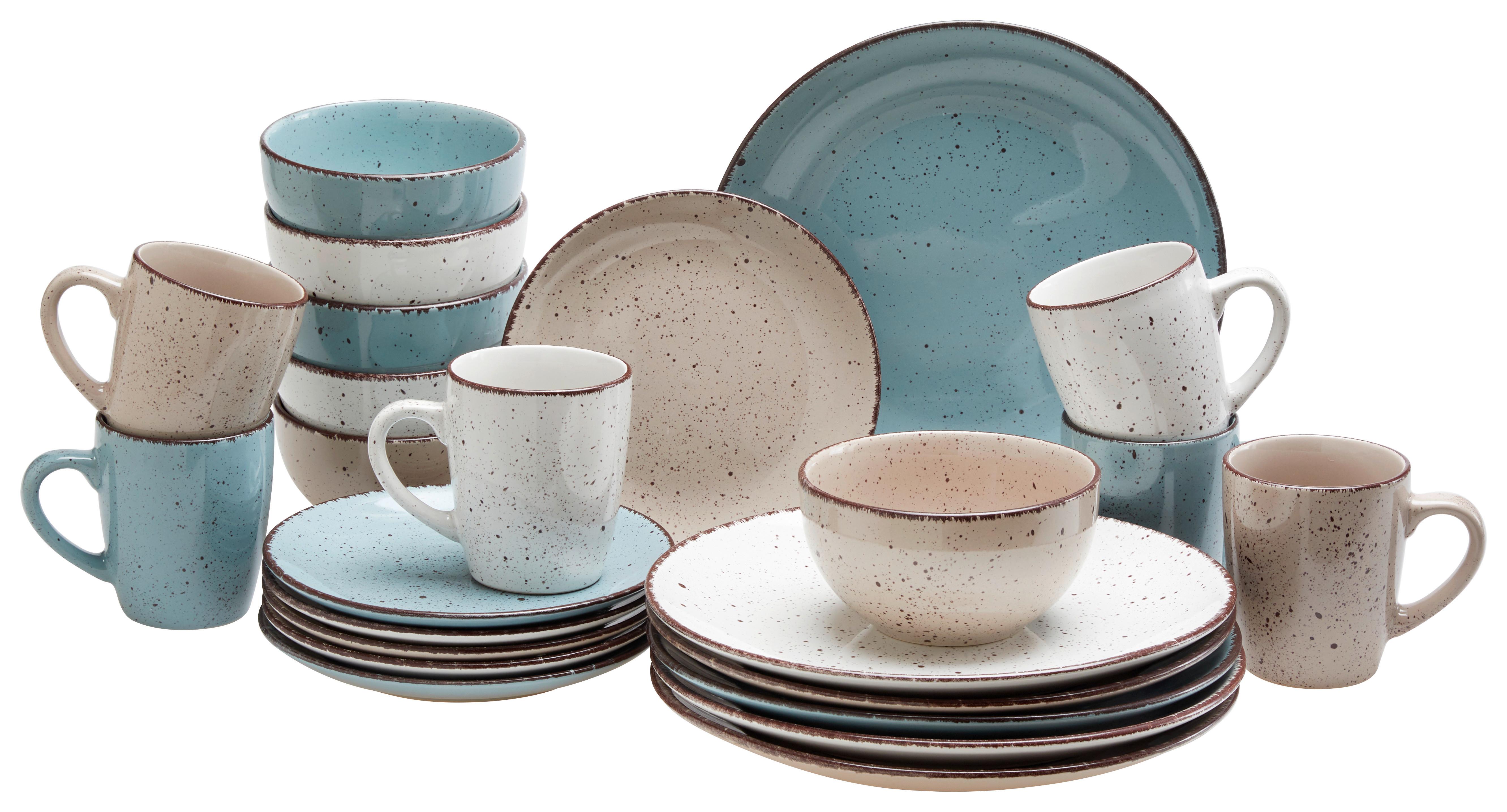 Kombiservice Kelly aus Steinzeug, 24-teilig - Blau/Weiss, Modern, Keramik - Modern Living