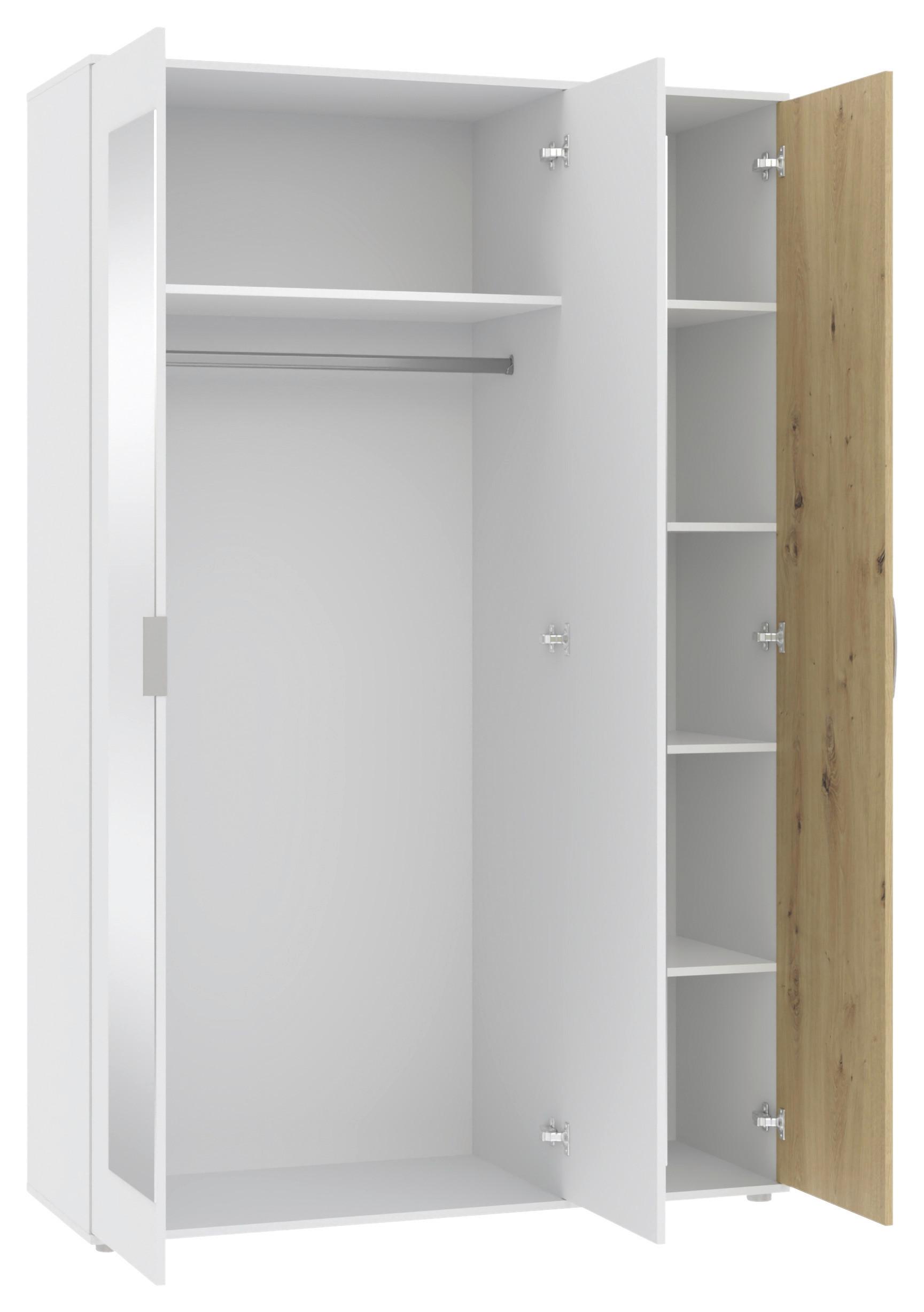 GARDEROB MED GÅNGJÄRNSDÖRRAR JAN -EXKLUSIV- - vit/kromfärg, Klassisk, trämaterial/glas (135/210/52cm) - Mömax