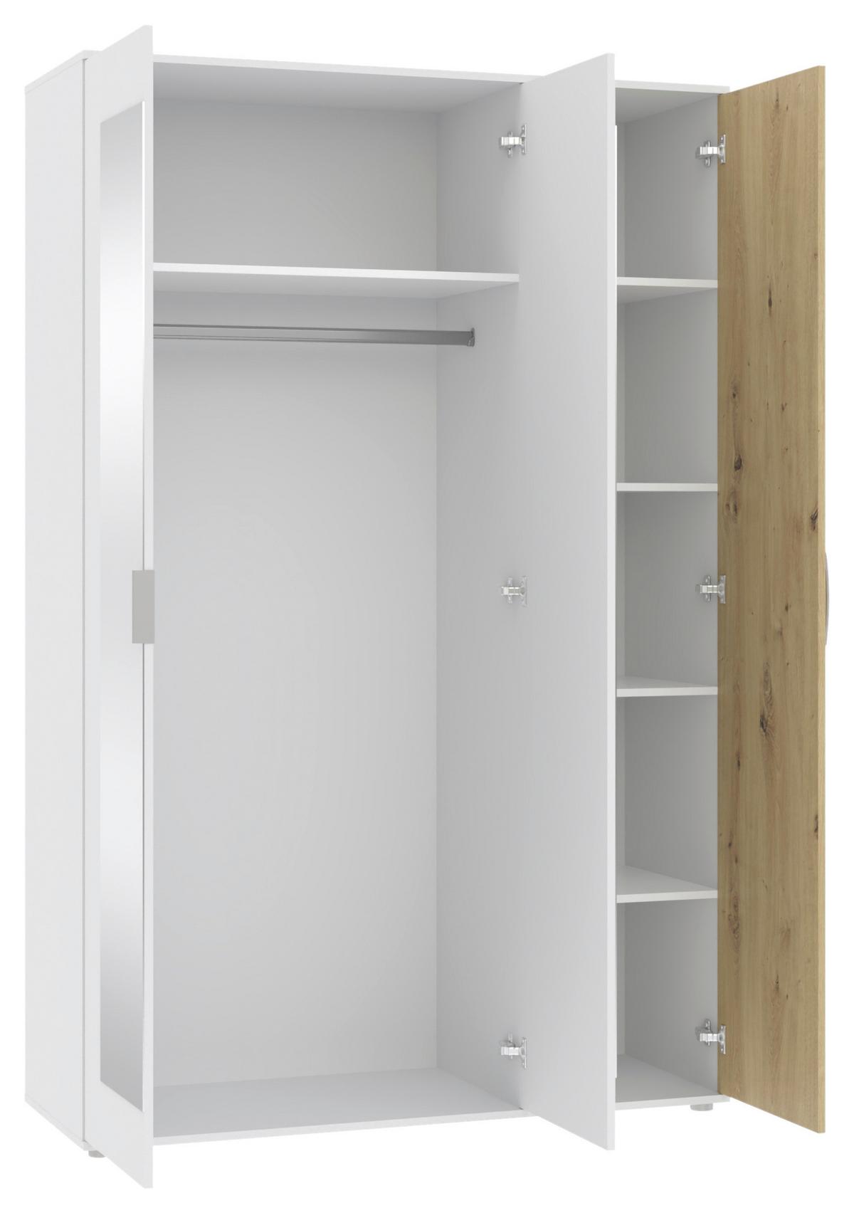 Drehtürenschrank Jan Weiß/Eiche Artisan - Chromfarben/Weiß, KONVENTIONELL, Glas/Holzwerkstoff (135/210/52cm) - Mömax