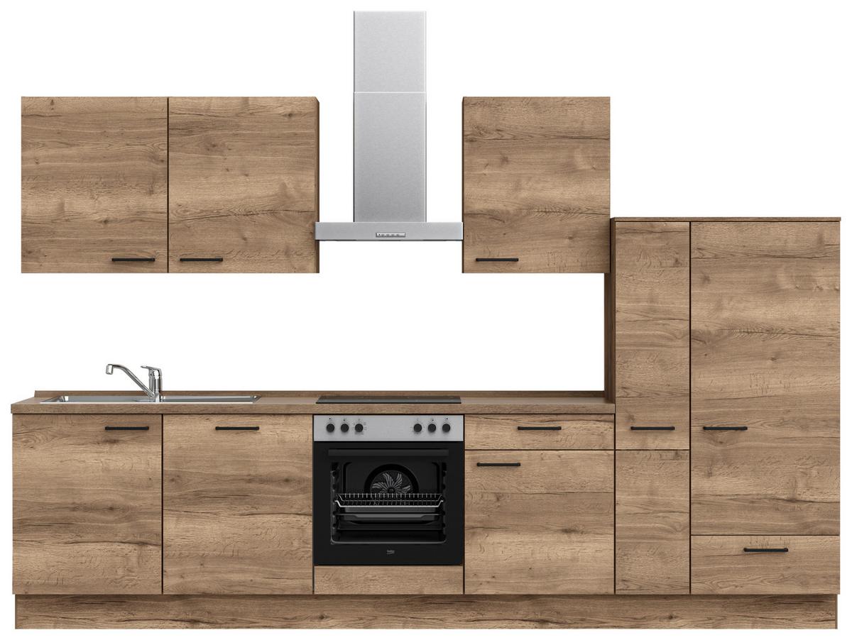 Küchenblock Structura Low m. Geräten Eiche dunkel - Eiche dunkel/Eichefarben, MODERN, Holzwerkstoff/Metall (330cm) - Nobilia