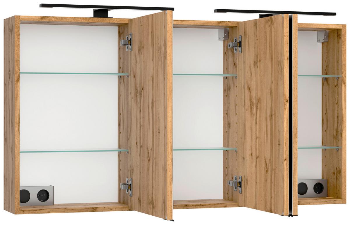Spiegelschrank Chester mit LED ca. 120x64 cm Eiche Wotan - Eiche Wotan/Schwarz, MODERN, Glas/Holzwerkstoff (120/64/20cm) - Held