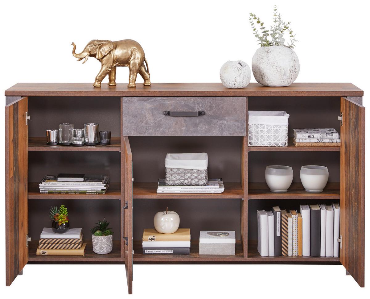 Komoda Ontario - boje hrasta/tamno siva, Trend, staklo/drvni materijal (162/86/41,5cm) - Modern Living