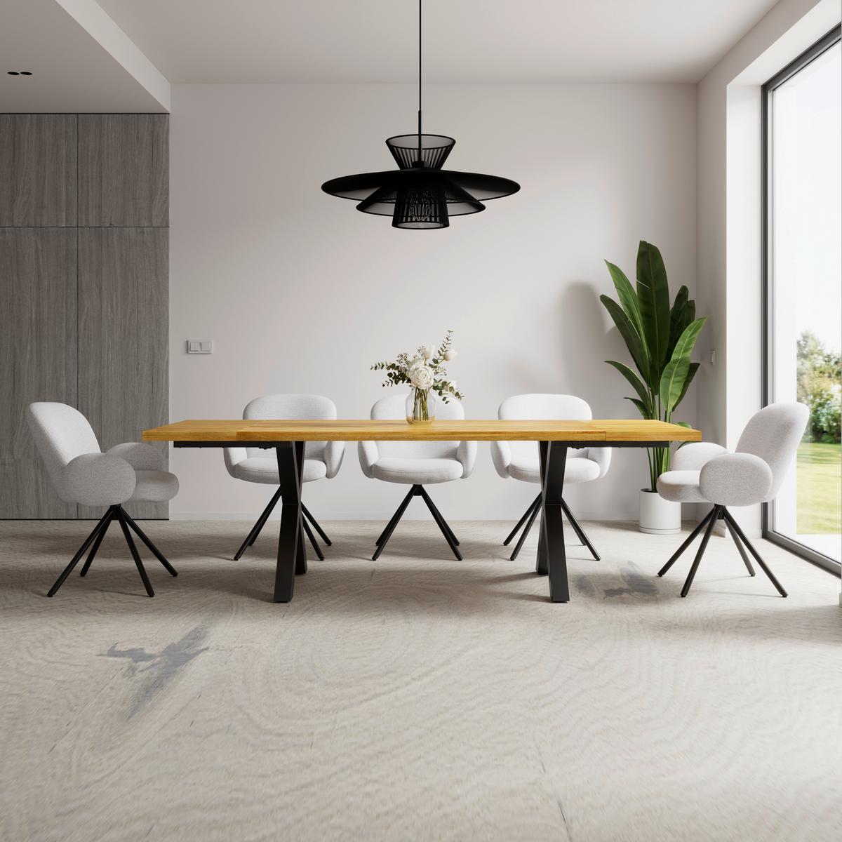 Ausziehtisch Ariano Eiche Echtholz ca. 160-240/90/76 cm - Eichefarben/Schwarz, MODERN, Holz/Metall (160-240/76/90cm) - Bessagi Home