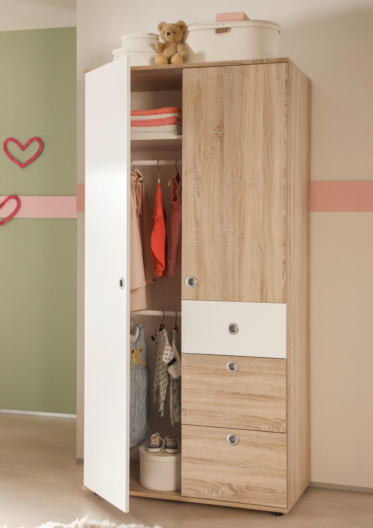 Omara S Klasičnimi Vrati Wiki Baby, Hrast, Bela, Š. 90cm - bela/barve aluminija, Konvencionalno, umetna masa/leseni material (90/191/53cm)