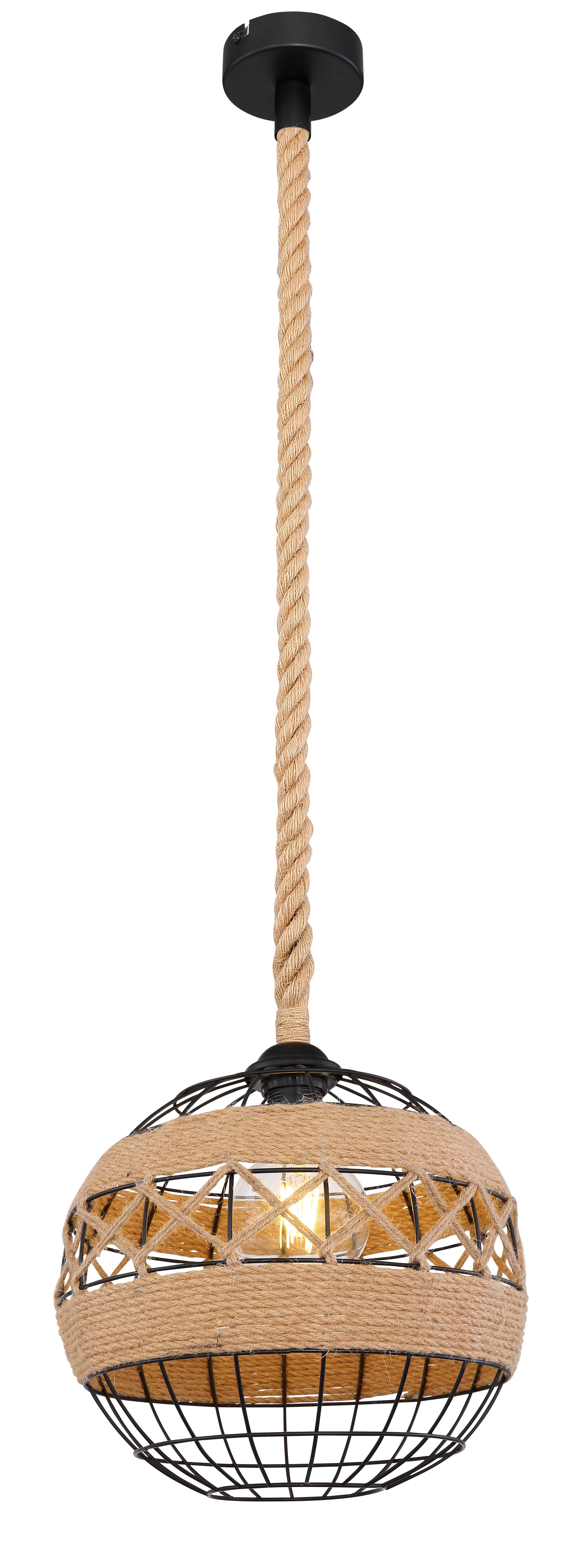 Hängeleuchte 69029H1 max. 60 Watt - Schwarz/Braun, Natur, Naturmaterialien/Metall (30/120cm) - Globo