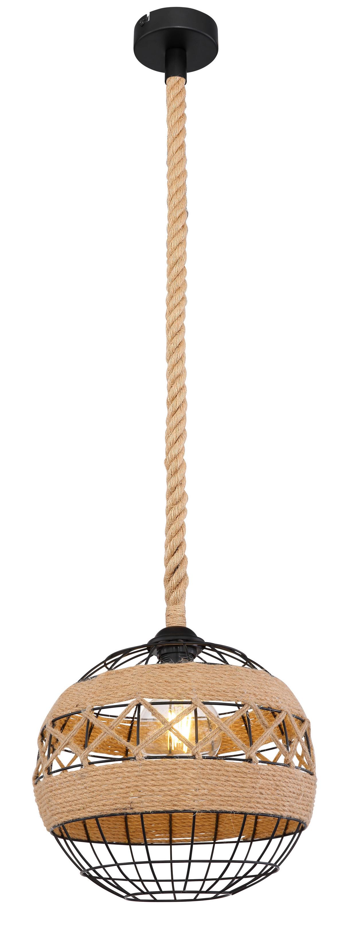 Hängeleuchte 69029H1 max. 60 Watt - Schwarz/Braun, Natur, Naturmaterialien/Metall (30/120cm) - Globo