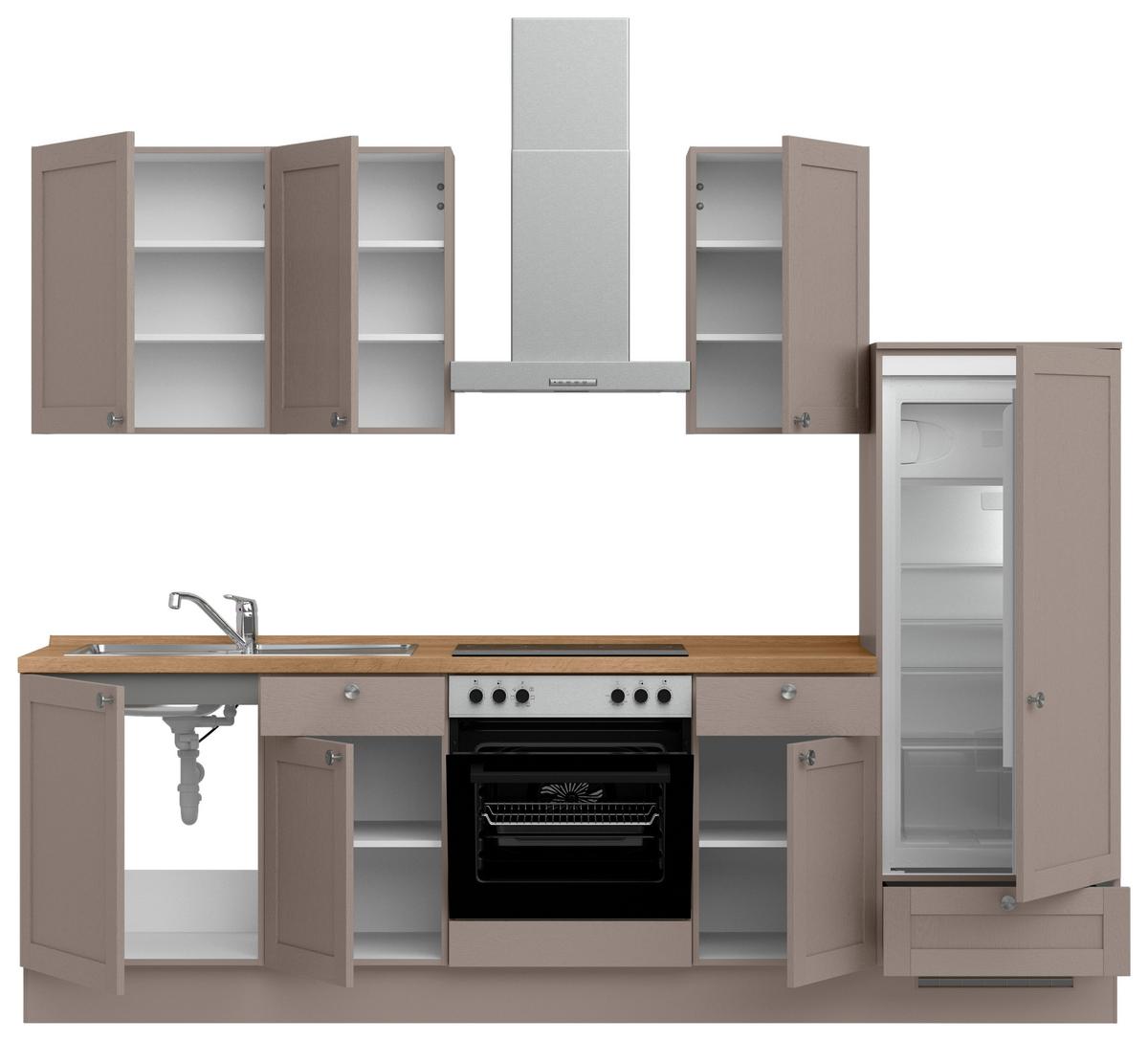 Küchenleerblock Frame Low o. Geräte Beigebraun - Edelstahlfarben/Eichefarben, MODERN, Holzwerkstoff/Metall (270cm) - Nobilia