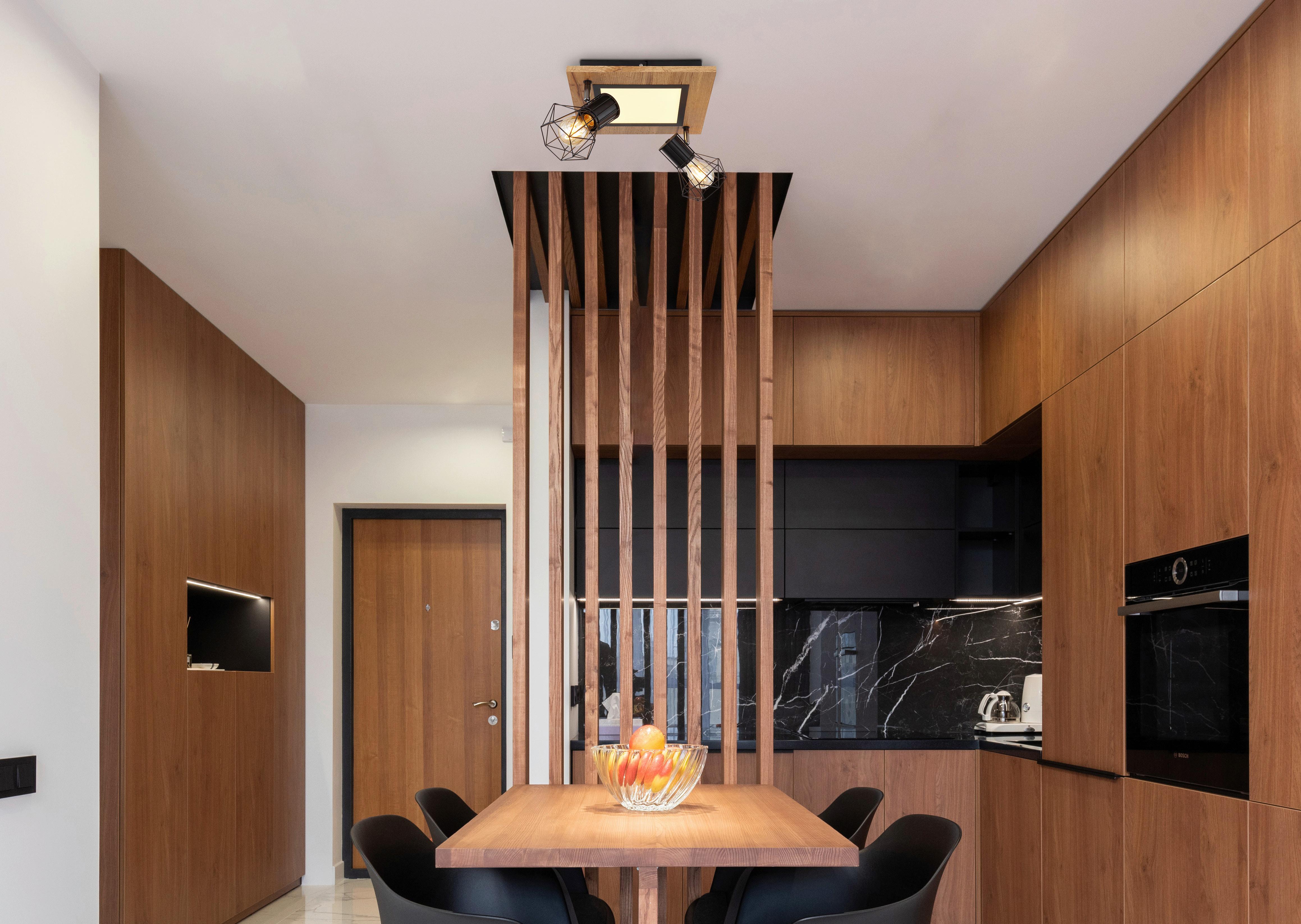 Stropni Reflektor Priska - črna/opal, Natur, kovina/umetna masa (30/30/22,5cm) - Globo