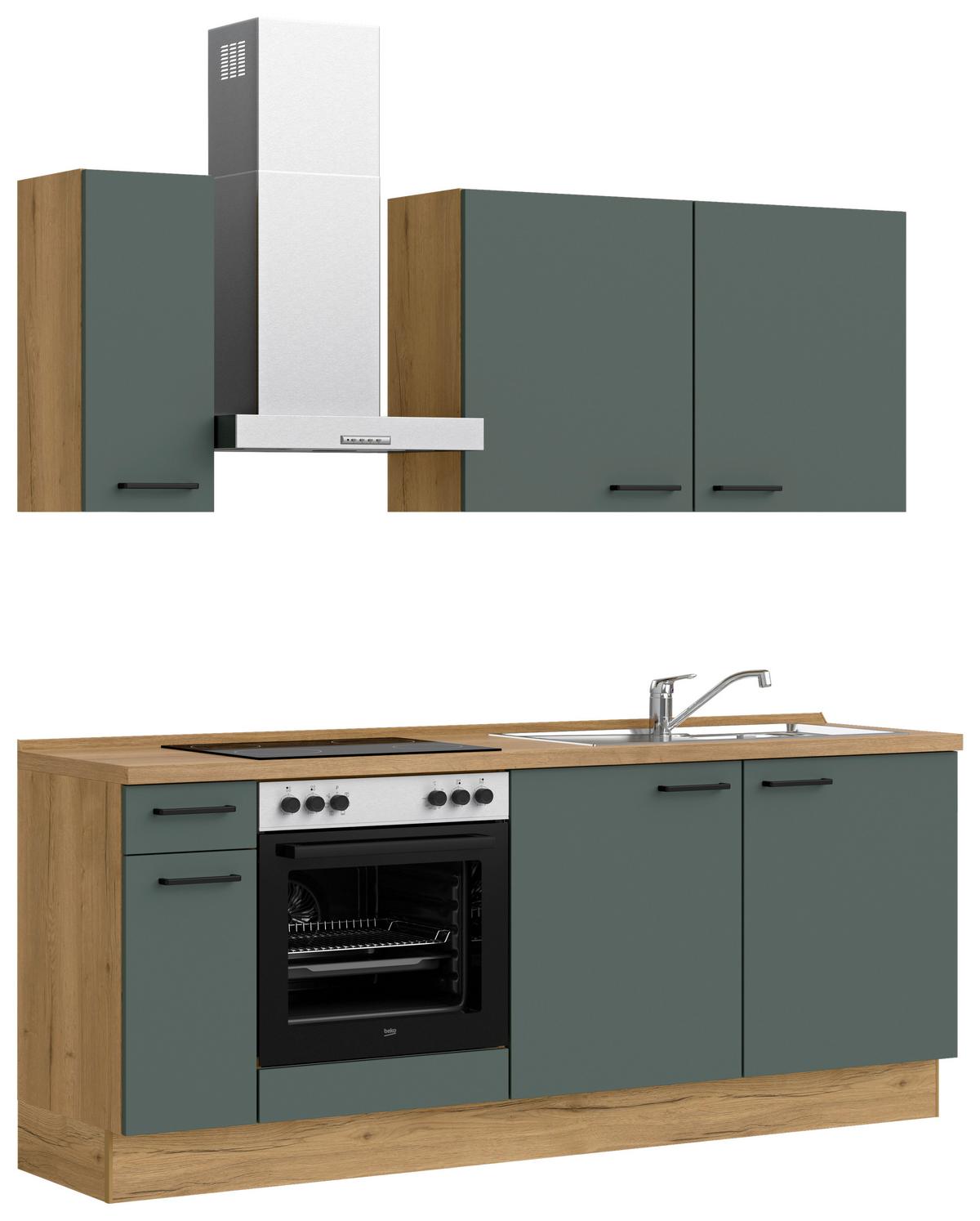 Küchenblock Easytouch Low m. Geräten Dunkelgrün - Dunkelgrün/Eichefarben, MODERN, Holzwerkstoff/Metall (210cm) - Nobilia