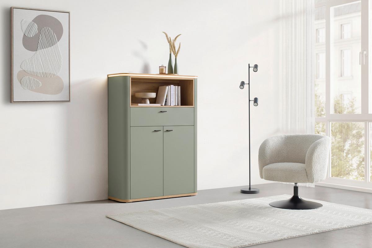 Highboard Lagos Salbeigrün/Eiche Artisan - Salbeigrün/Anthrazit, MODERN, Holzwerkstoff/Kunststoff (109,2/148,3/37,5cm) - Premium Living