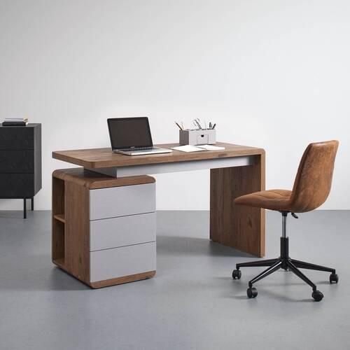 Schreibtisch Holz "lovino", Ca. 135x59 Cm, Eiche - Eichefarben/Silberfarben, Modern (135/59/75cm) - Bessagi Home