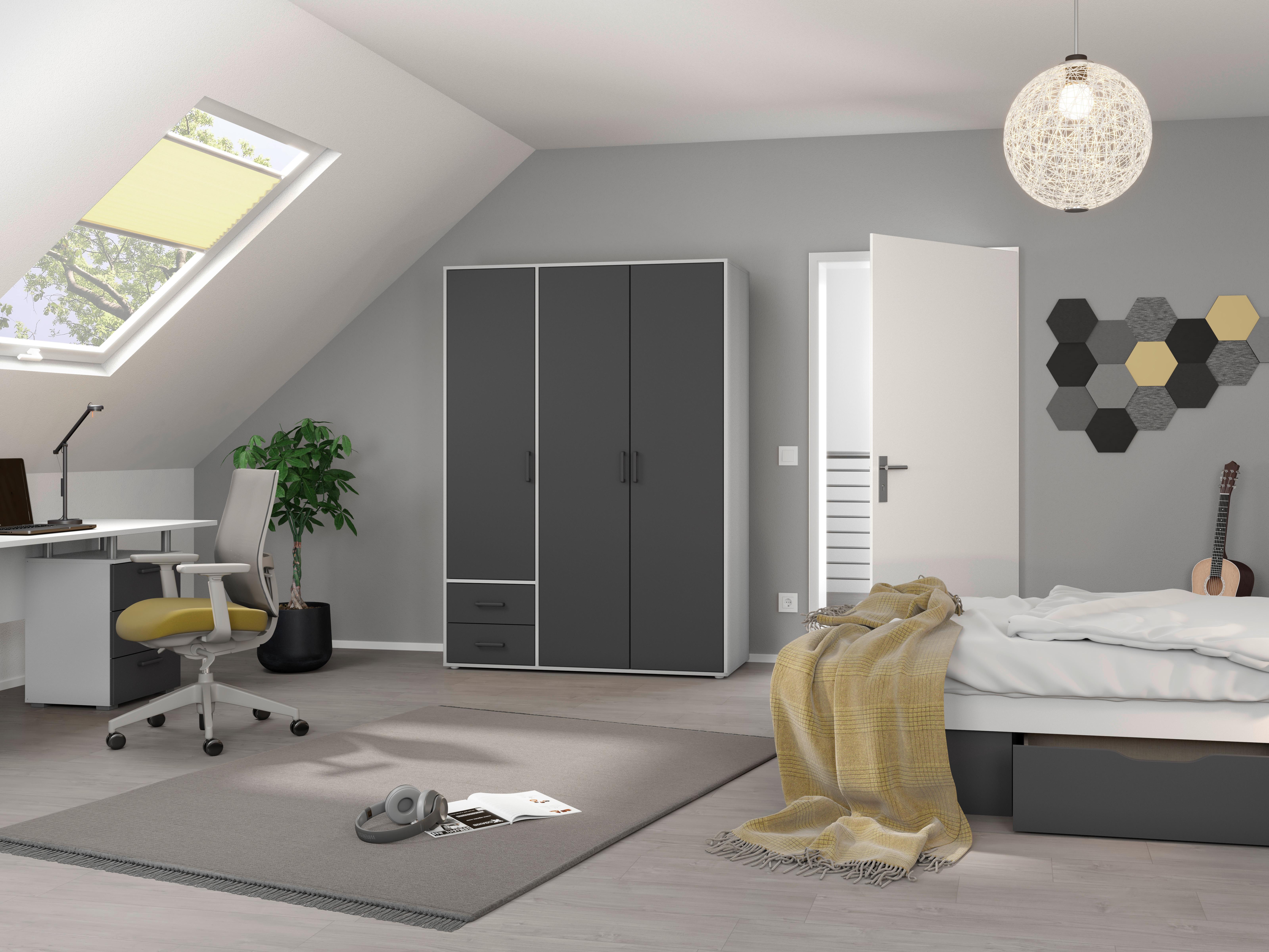 DULAP  USI ROTATIVE VOYAGER - alb/gri, Modern, material pe bază de lemn (140/194/53cm) - Modern Living