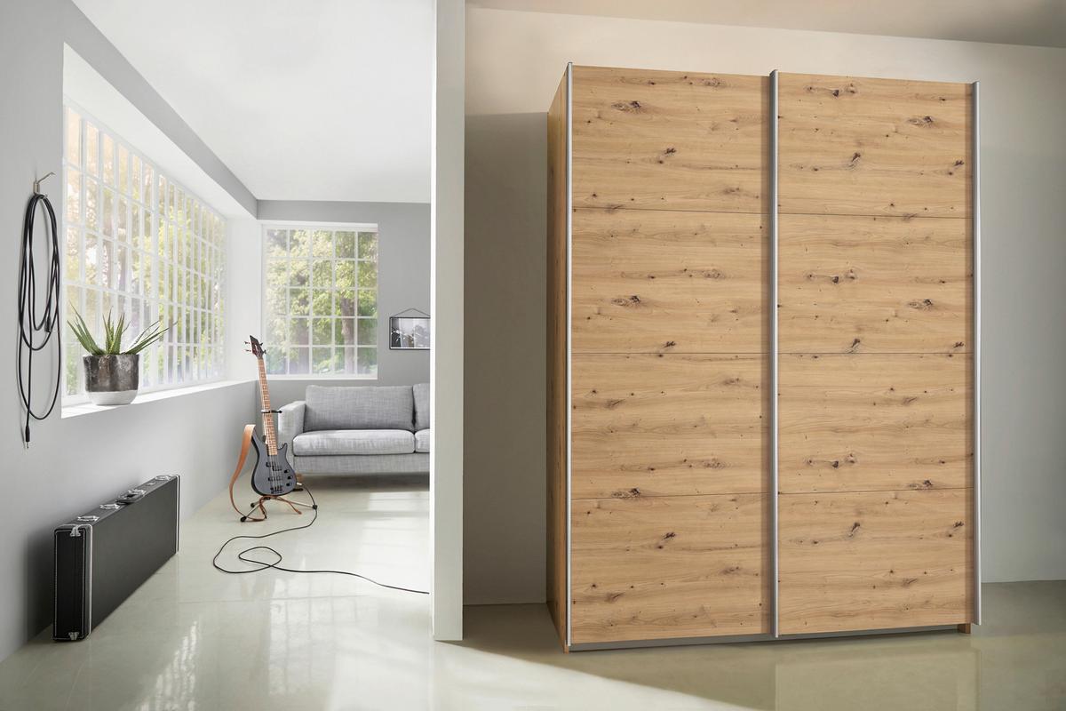 Ormar S Kliznim Vratima Subito - hrast Artisan/boje aluminija, Moderno, drvni materijal/metal (136/197/61cm) - Modern Living