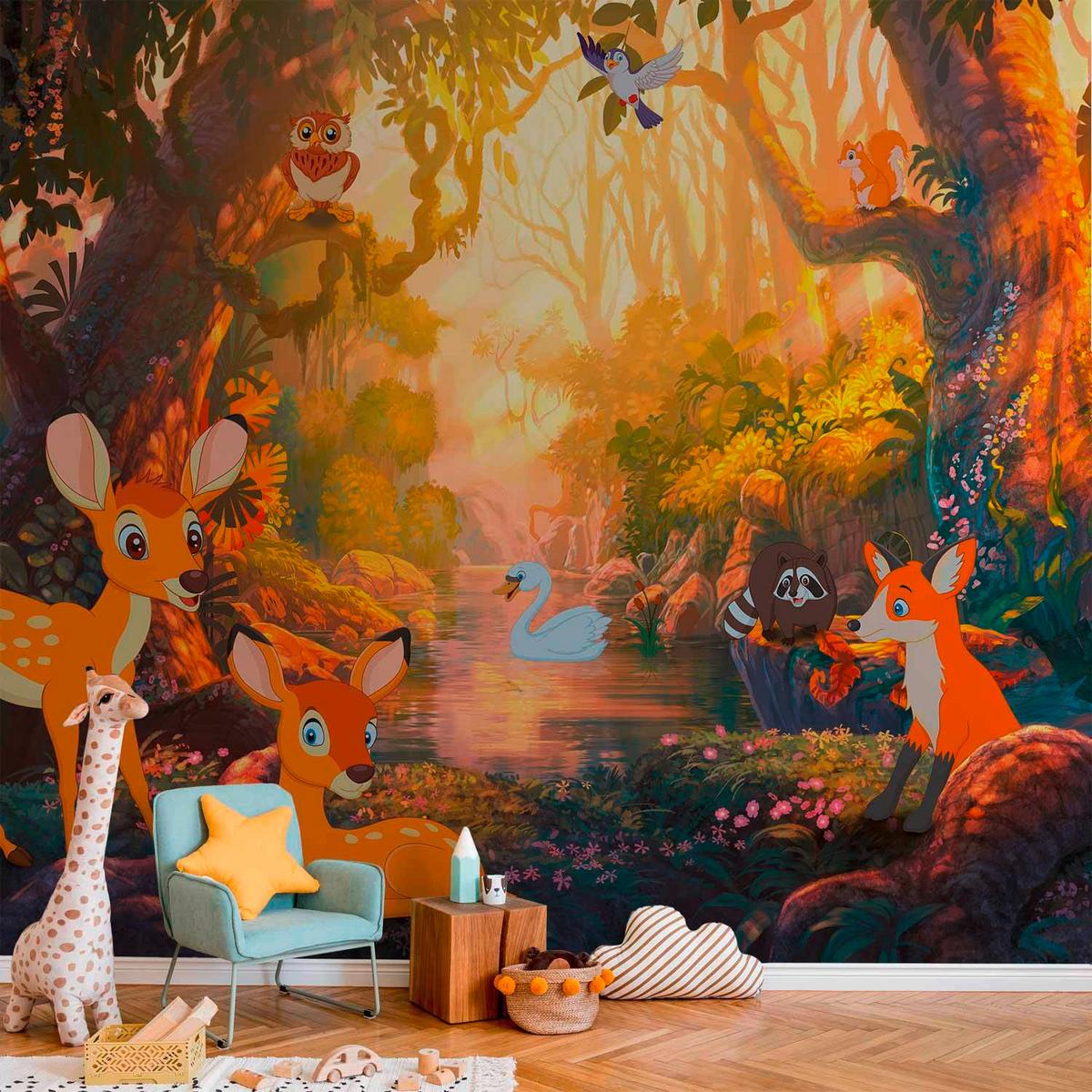 Fototapeta Animals In The Forest, 200x140cm - večbarvno, Basics, tekstil (200/140cm) - artgeist