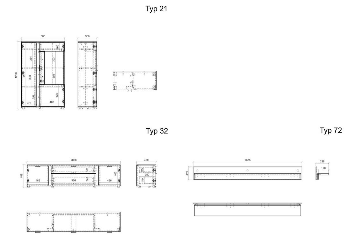 WOHNWAND LONG ISLAND - Eiche Wotan/Schwarz, Design, Glas/Holzwerkstoff (290/170/42cm) - MID.YOU