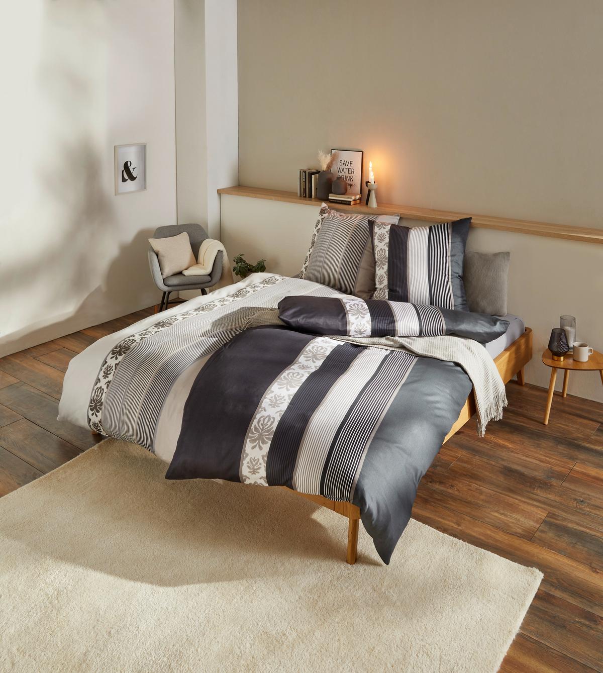 POŚCIEL JOOP! ORNAMENT STRIPES - beżowy/kolor grafitowy, Trend, tkanina (155/220cm) - Joop!