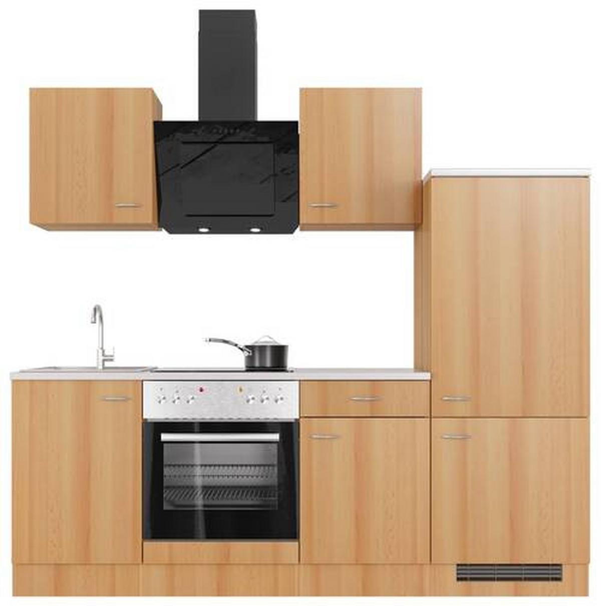 Küchenblock Nano mit Geräten ca. 220 cm Buchefarben - Edelstahlfarben/Beige, MODERN, Holzwerkstoff/Kunststoff (220cm) - FlexWell