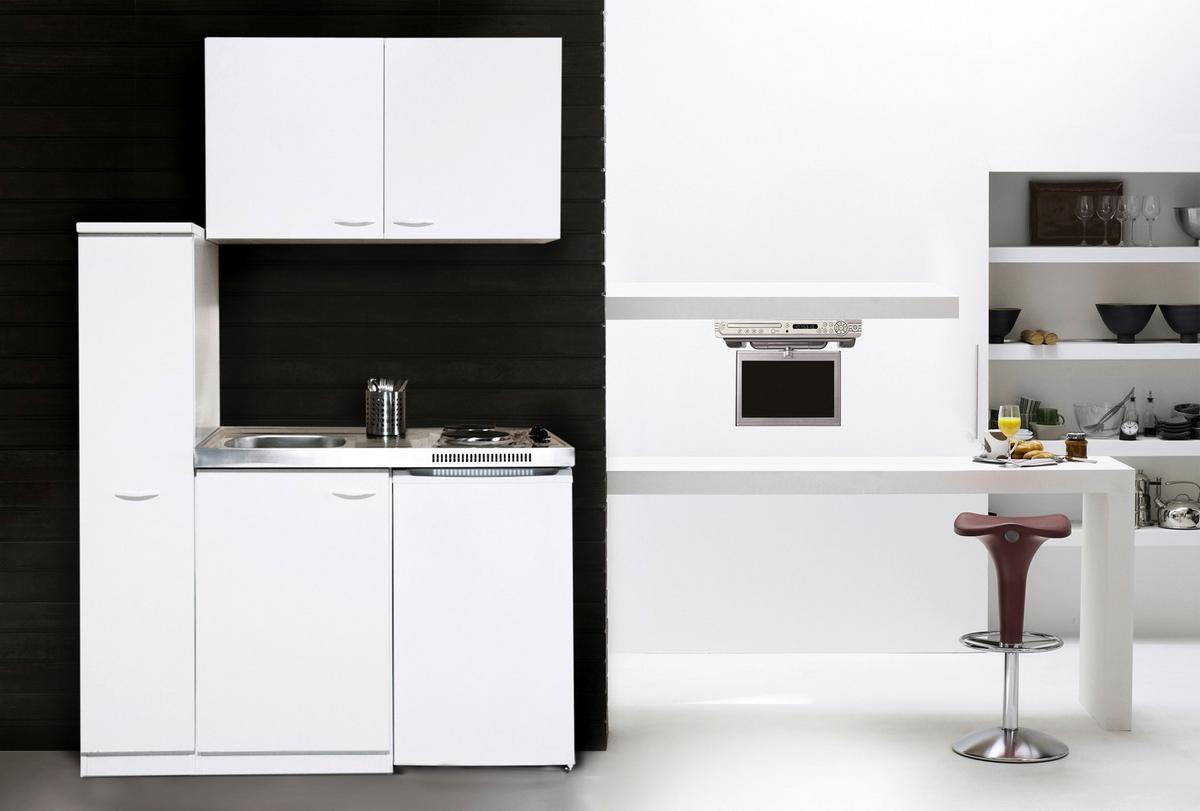 Miniküche Weiß m. Geräten B: ca. 130 cm - Edelstahlfarben/Weiß, MODERN, Holzwerkstoff/Kunststoff (130cm) - Respekta