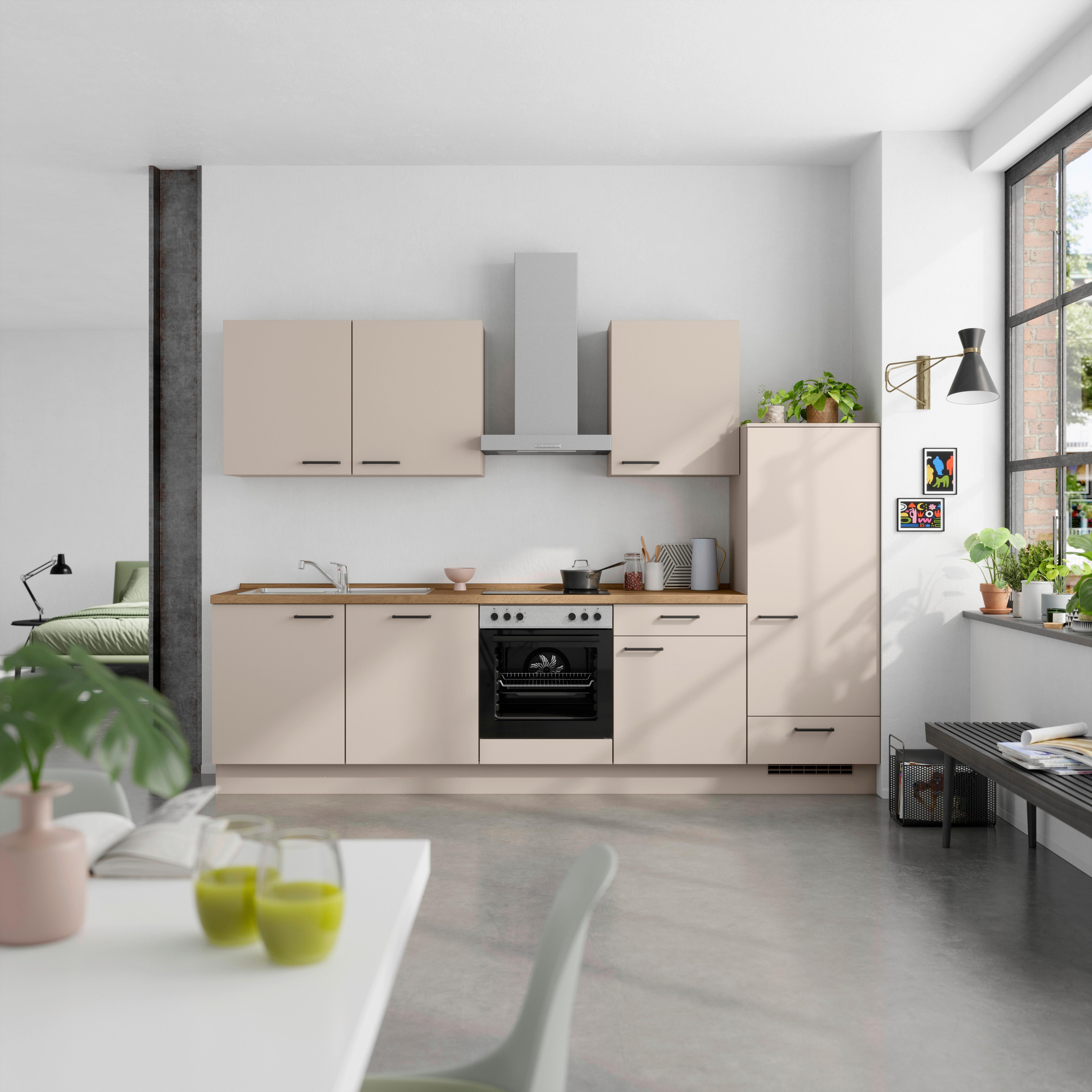 Küchenleerblock Easytouch Low o. Geräte Sandfarben - Sandfarben/Eichefarben, MODERN, Holzwerkstoff/Metall (300cm) - Nobilia
