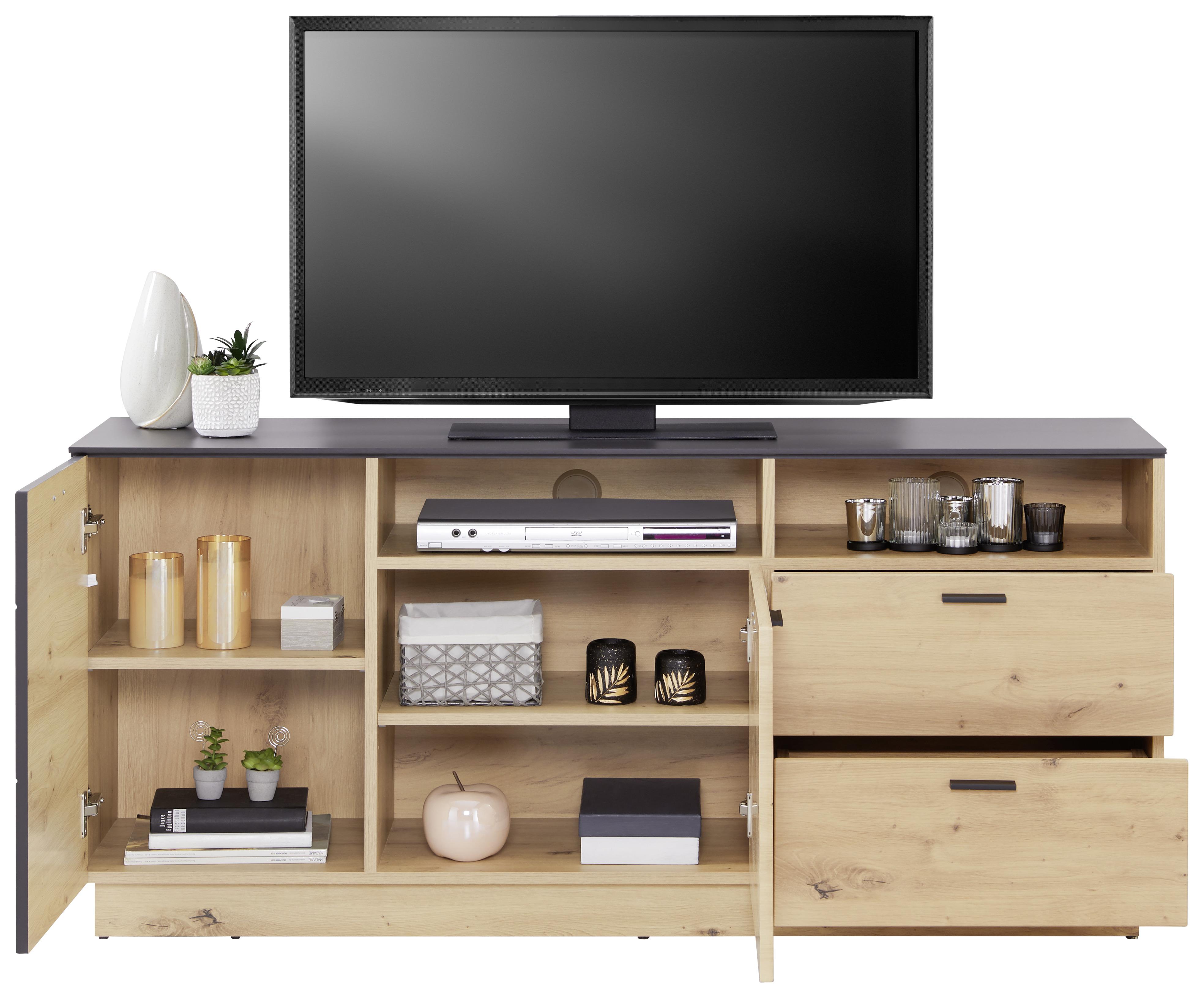 Tv-element Tonale, Barva Hrasta, Temno Siva - siva/črna, Moderno, umetna masa/leseni material (146,8/68,6/40cm) - Mömax
