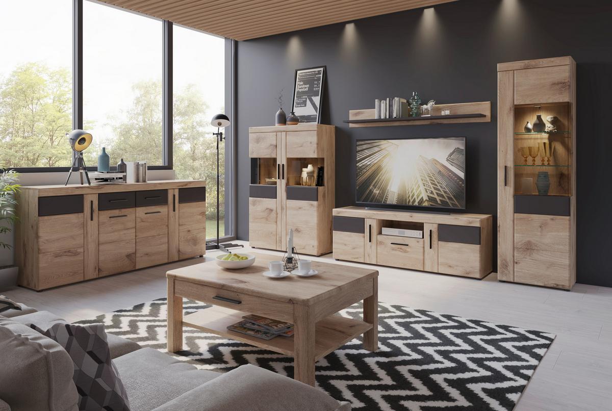 Komoda Grano - boje hrasta/tamno siva, Trend, drvni materijal/plastika (185,3/86/40,9cm) - Modern Living