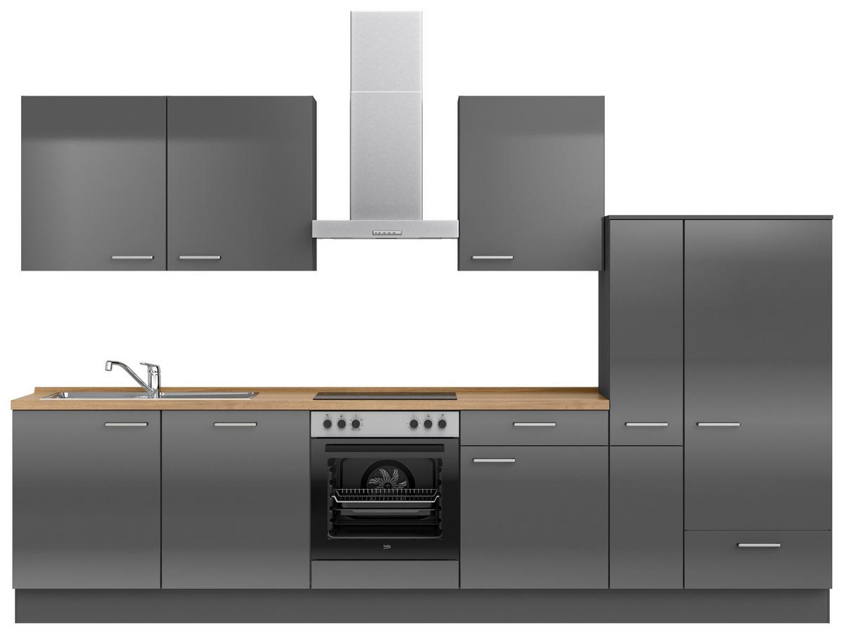 Küchenblock Flash Low m. Geräten Schieferfarben - Schieferfarben/Eichefarben, MODERN, Holzwerkstoff/Metall (330cm) - Nobilia