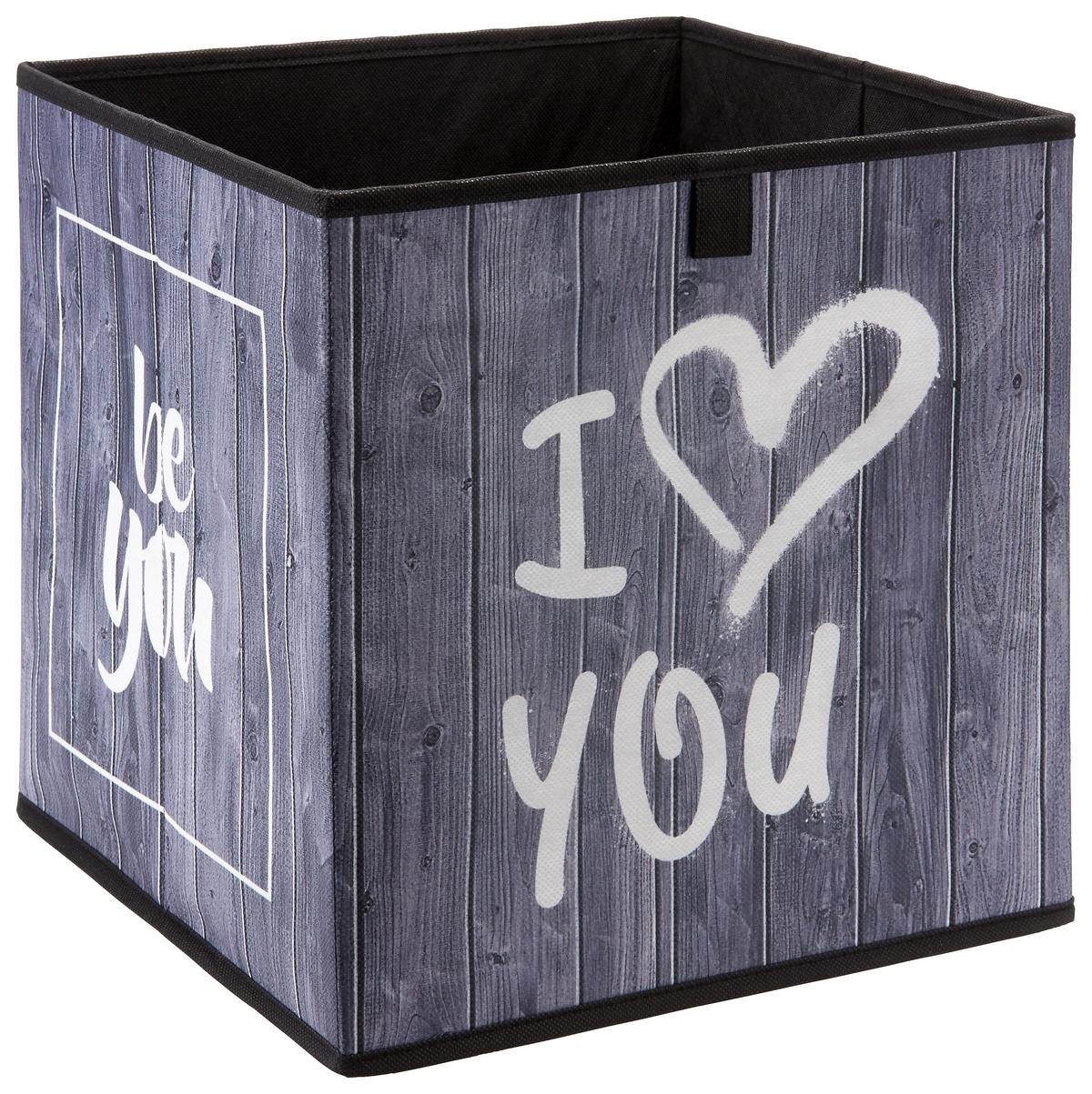 Aufbewahrungsbox Poppi mit Schriftzug - Weiss/Grau, Karton/Textil (32/32/32cm) - Based