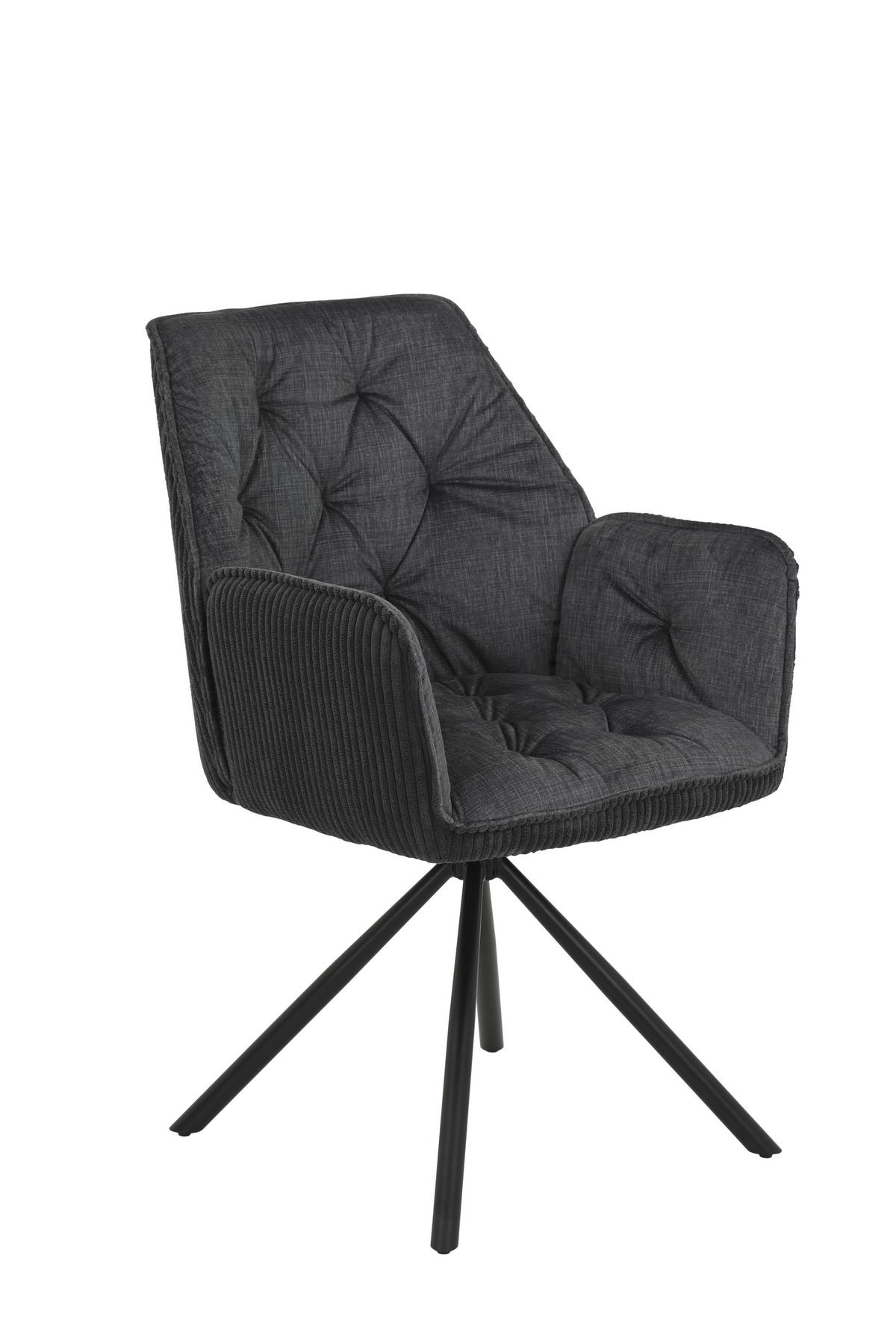 Armlehnstuhl-Set Inge 2er-Set Cord Anthrazit - Anthrazit/Schwarz, MODERN, Textil/Metall (58/88/63cm) - MID.YOU