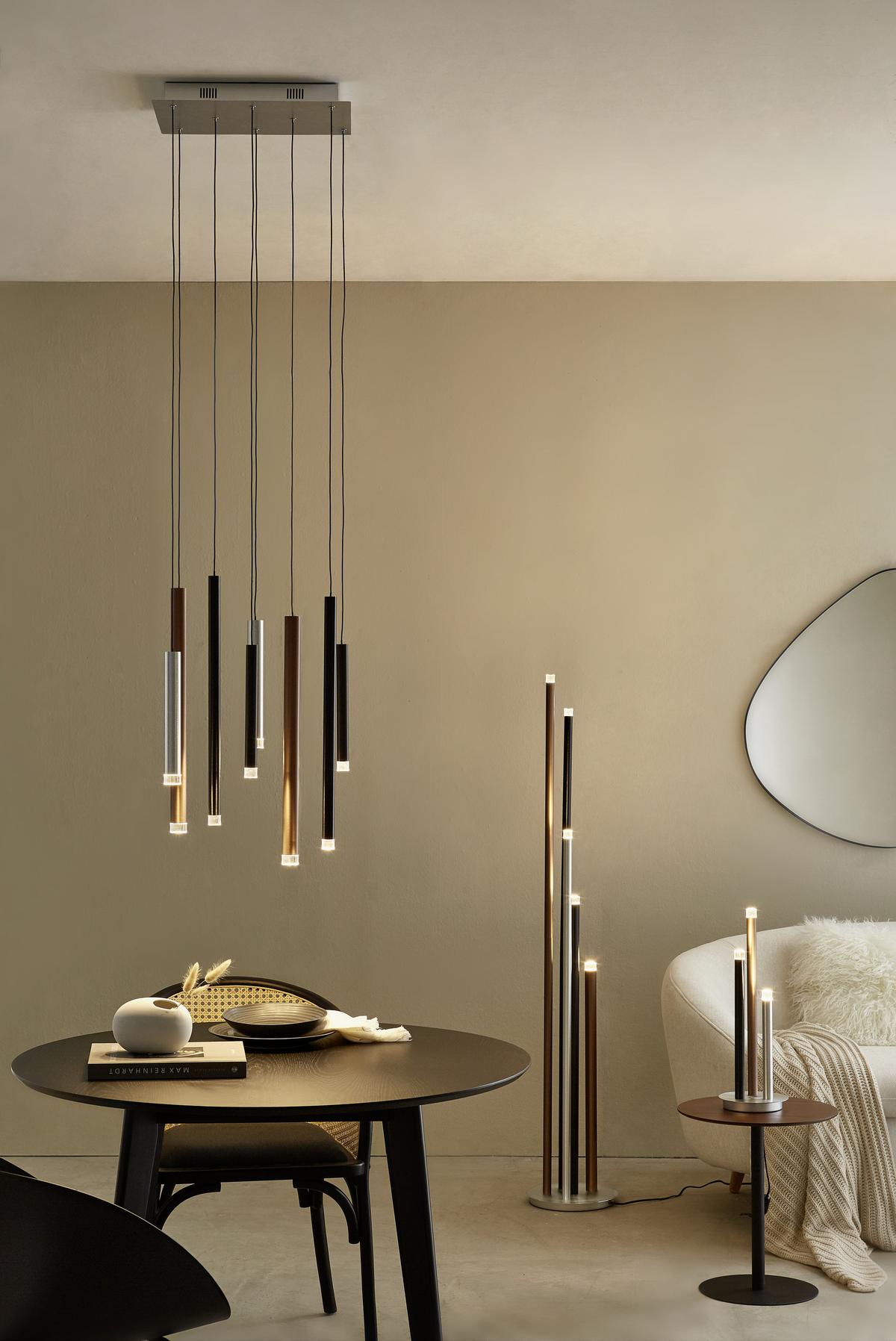 LAMPA WISZĄCA LED G93763/20 CEMBALO - czarny/kolor aluminiowy, Design, tworzywo sztuczne/metal (40/25/180cm)